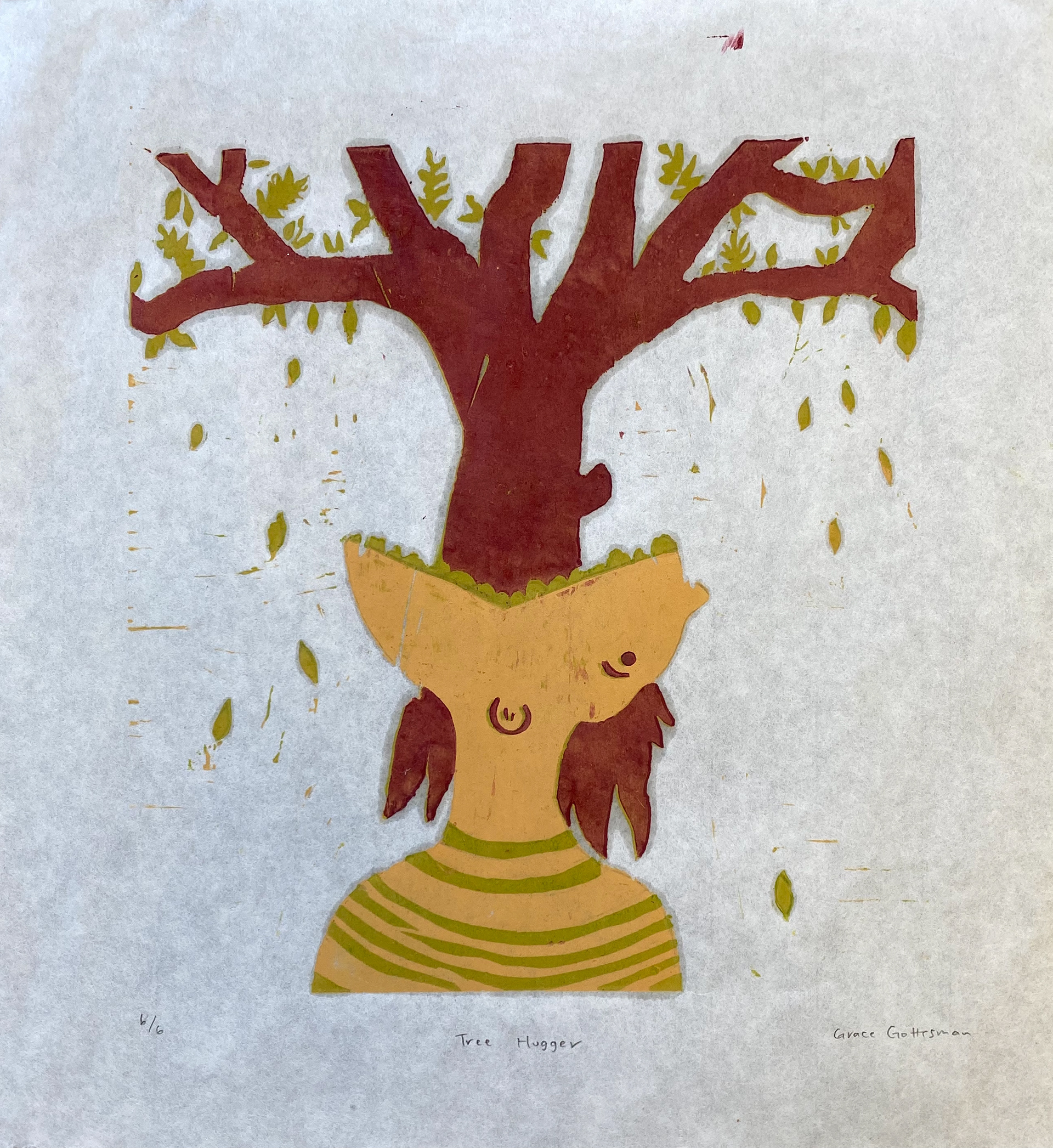 Tree Hugger Woodcut Print