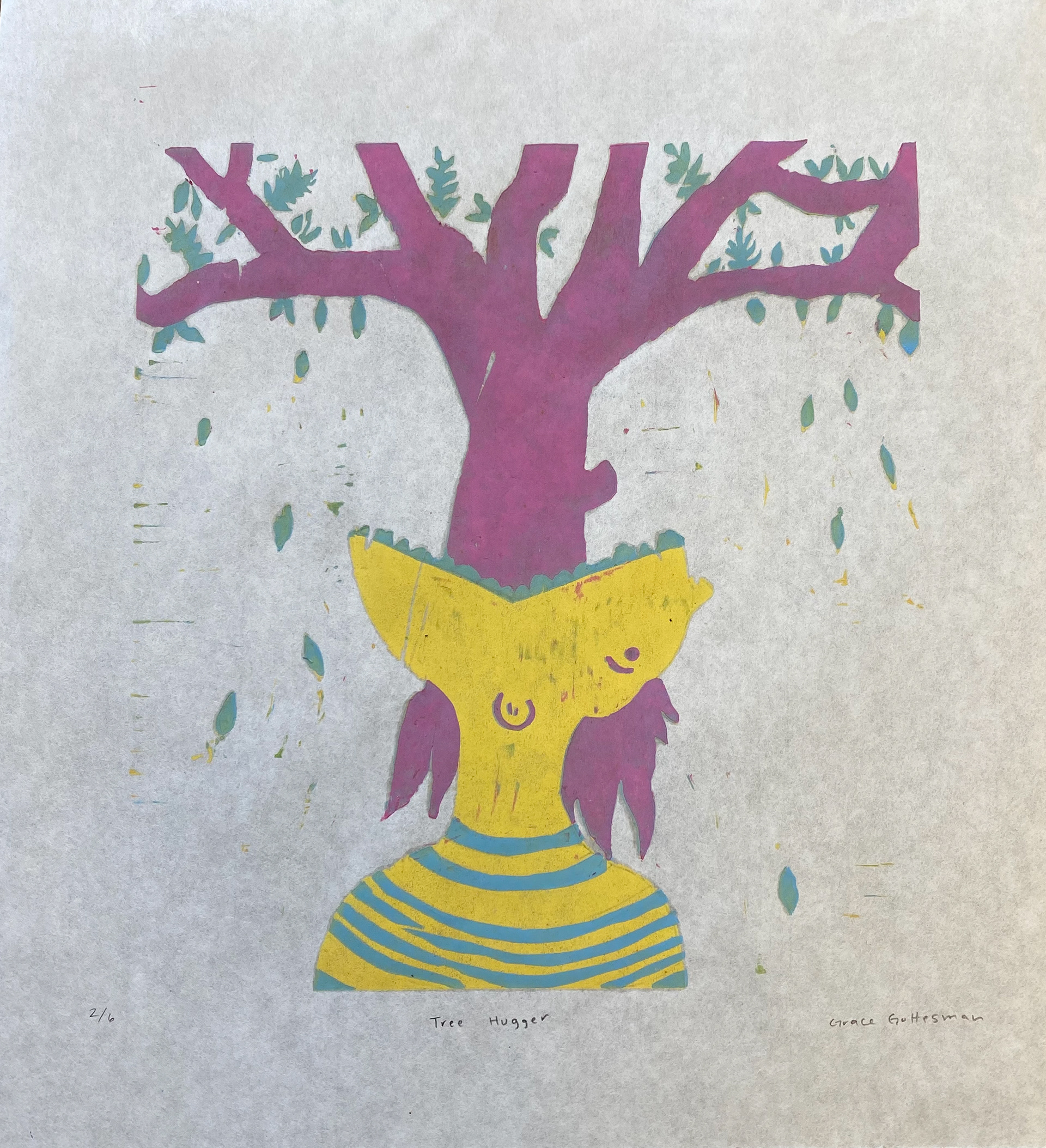 Tree Hugger Woodcut Print