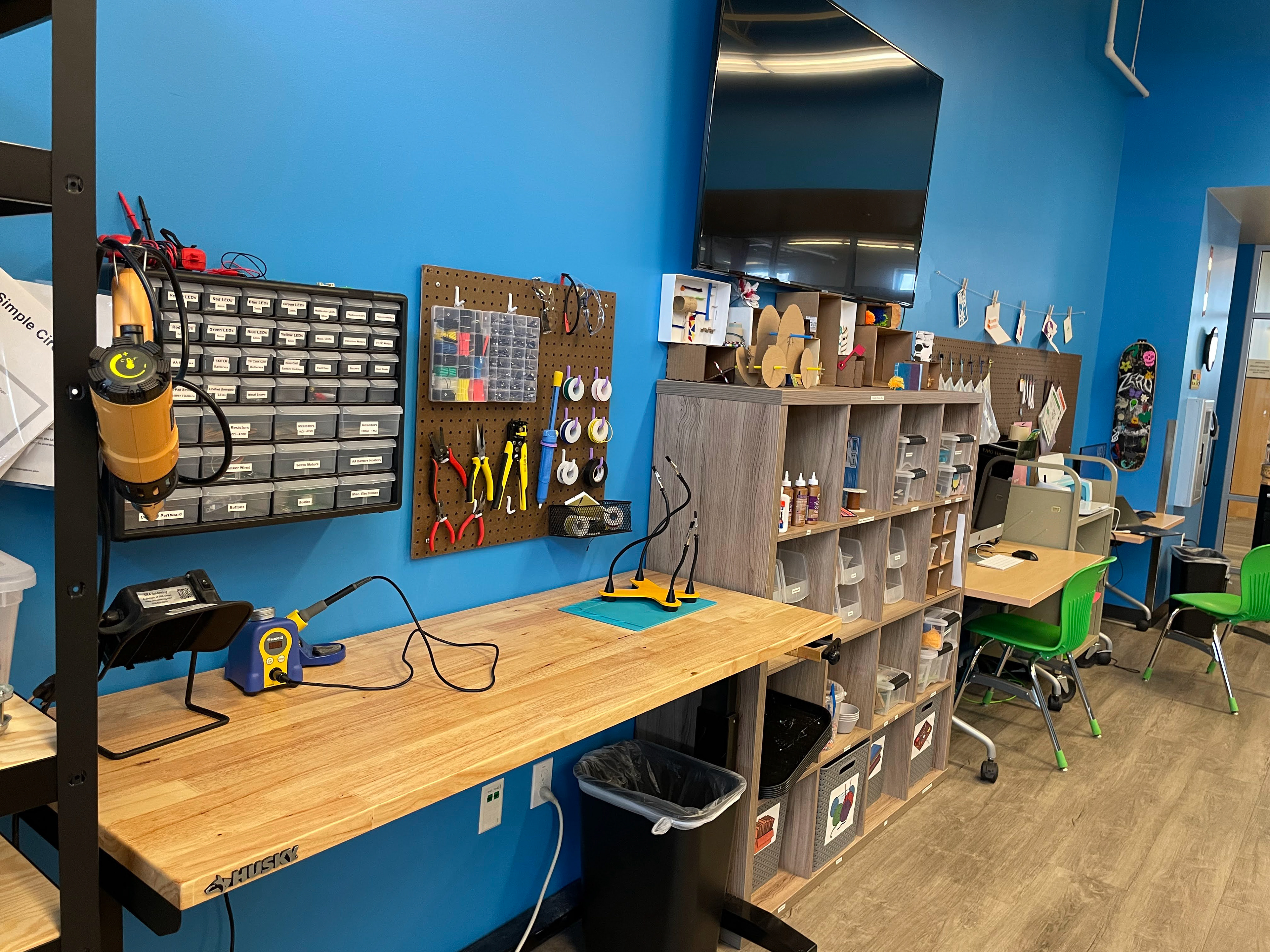 (Left to Right) Soldering, Craft Cubbies, Digital Design & Cricut