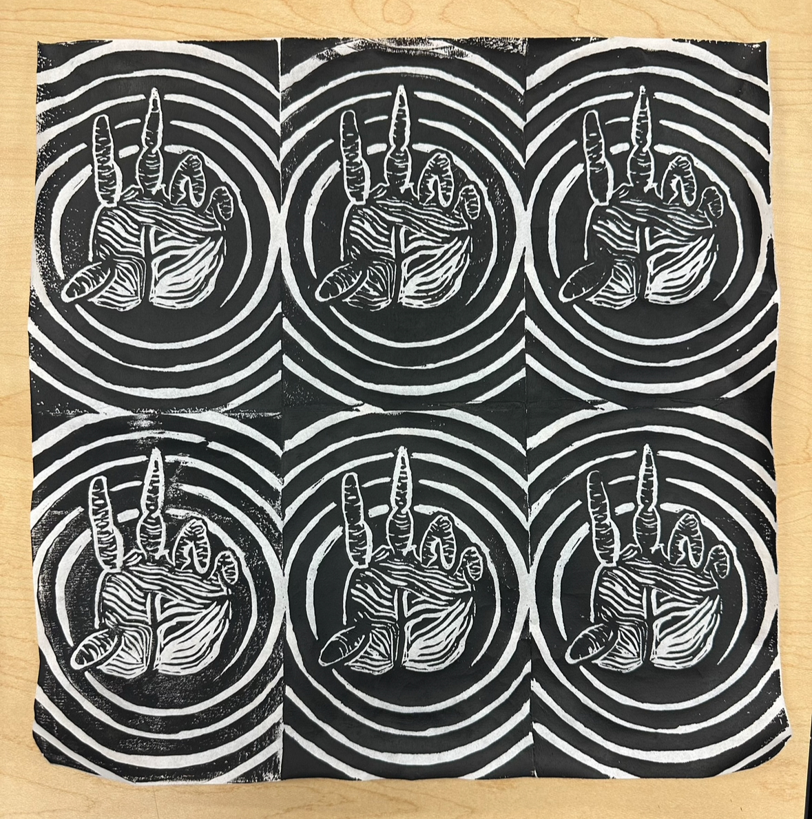 Linocut print on paper, 8" x 10"