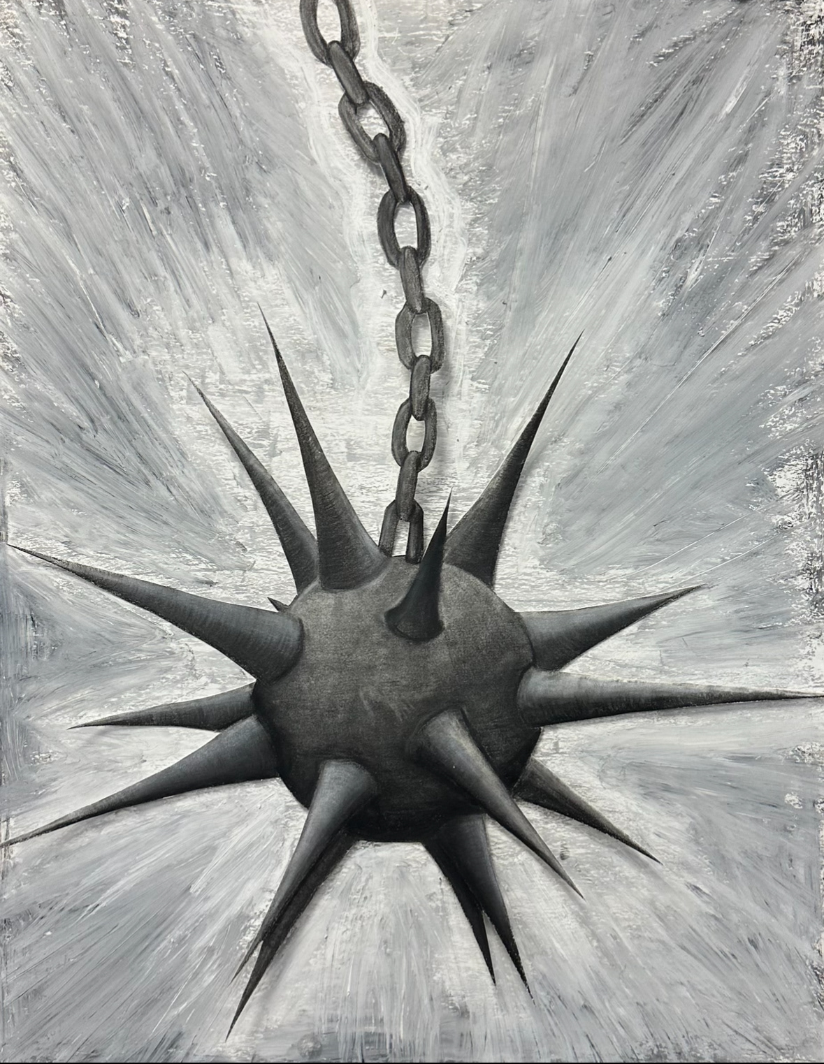 Charcoal on paper and oil paint bar on foamcore, 18" x 24"