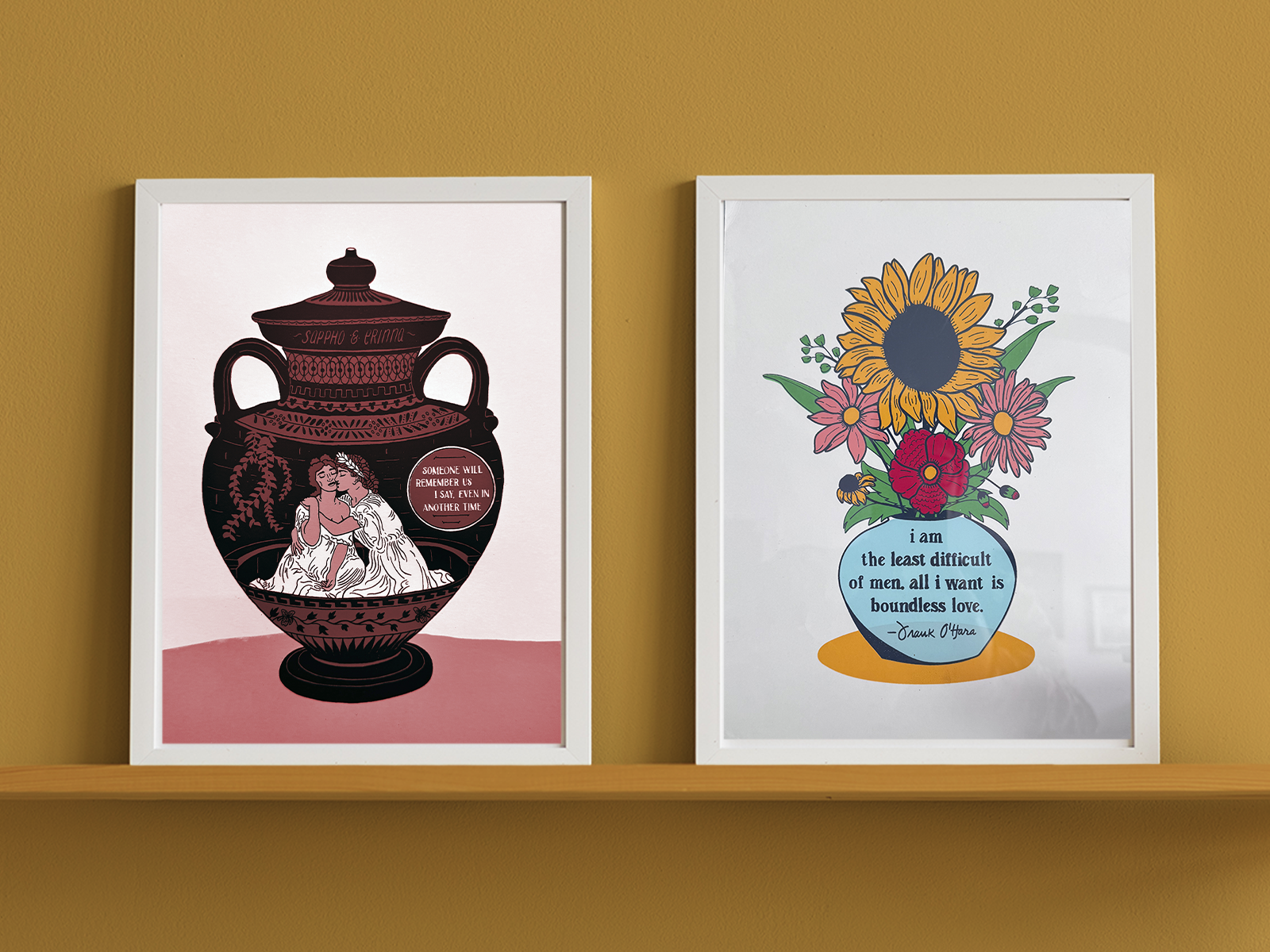 9" x 12" poem prints: 3-color Sappho print and 7-color Frank O'Hara print from original illustrations