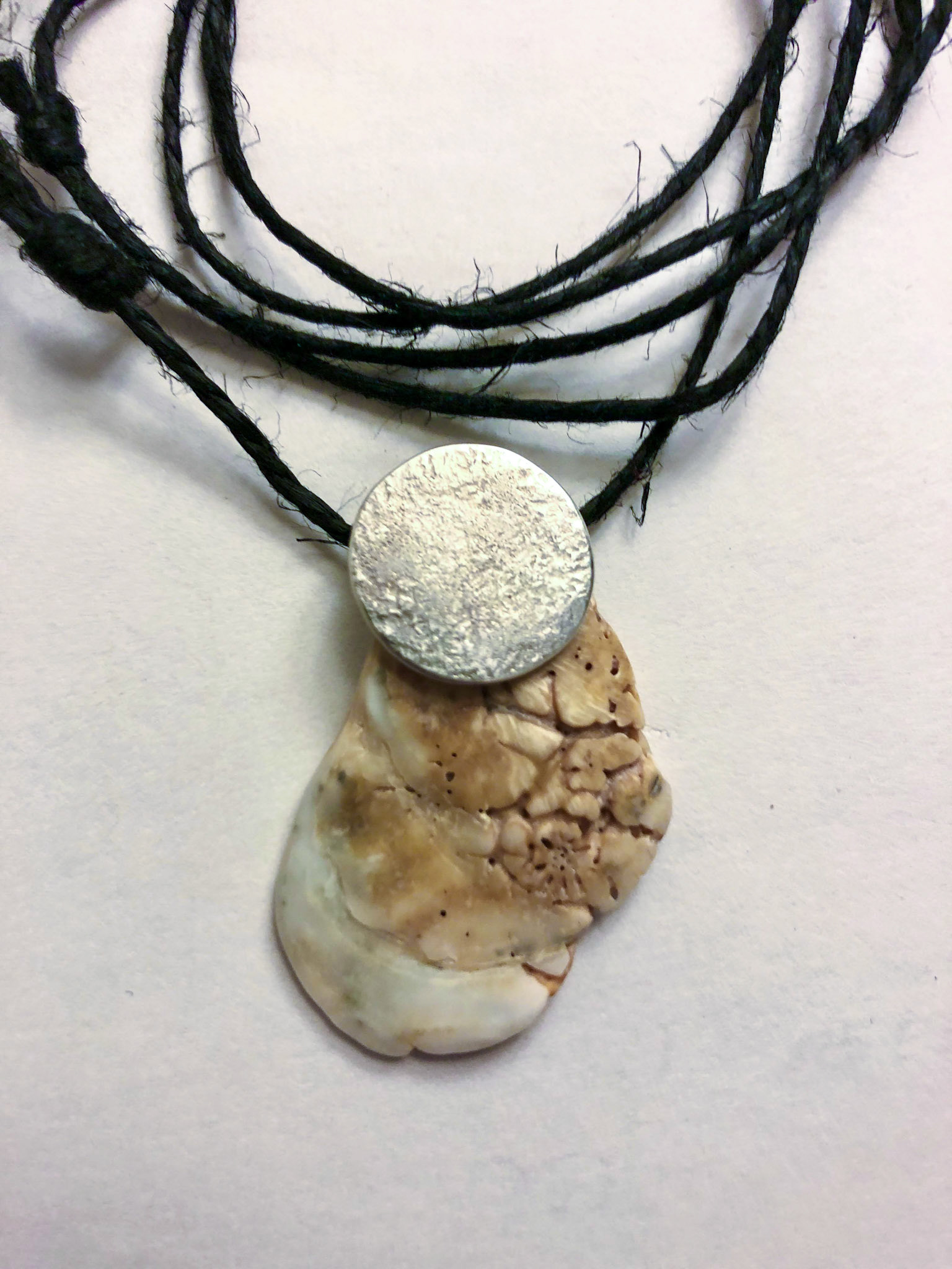 Natural Seashell, Sterling Silver, Hemp Cord