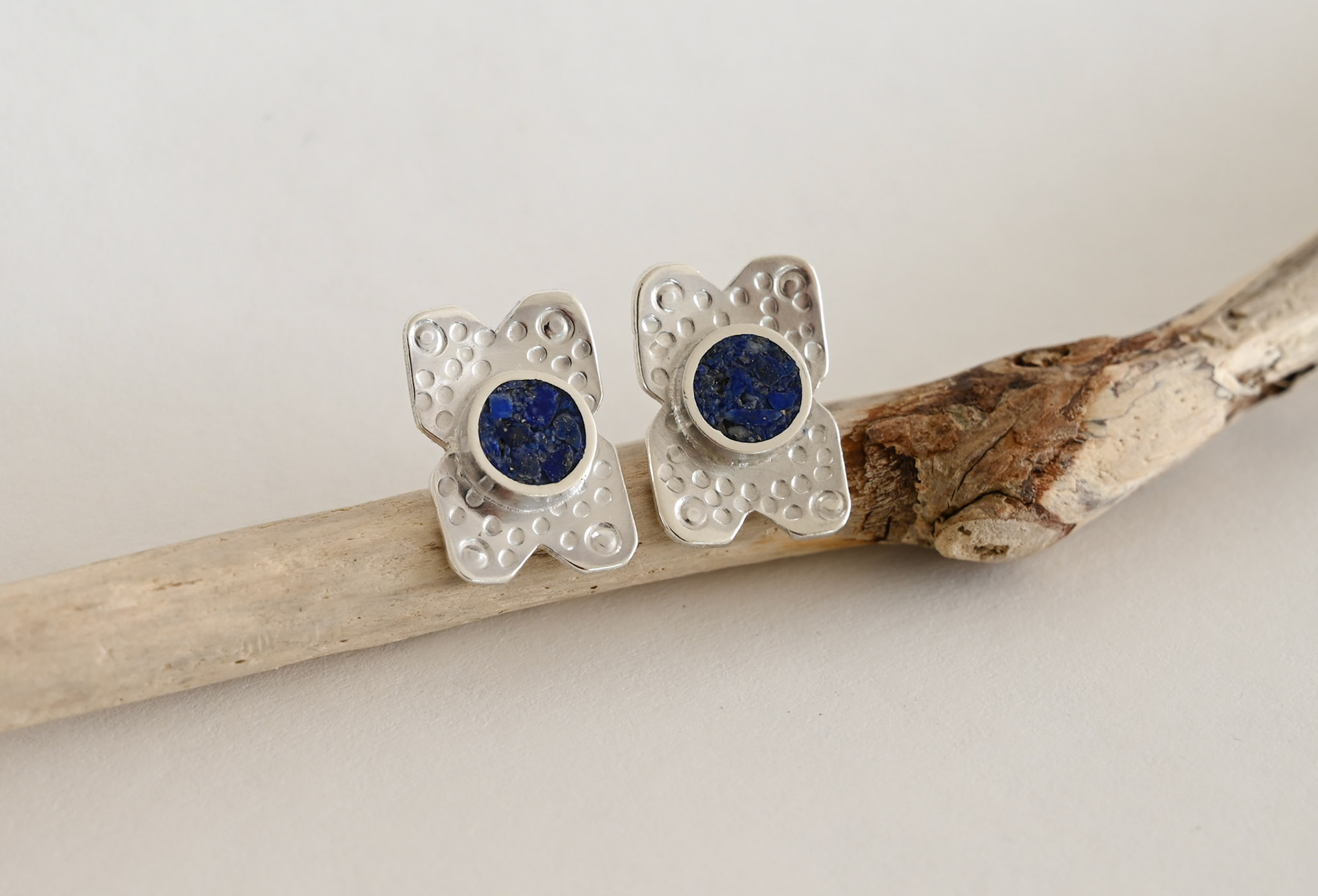 Lapis Lazuli crushed stone inlay + Sterling Silver