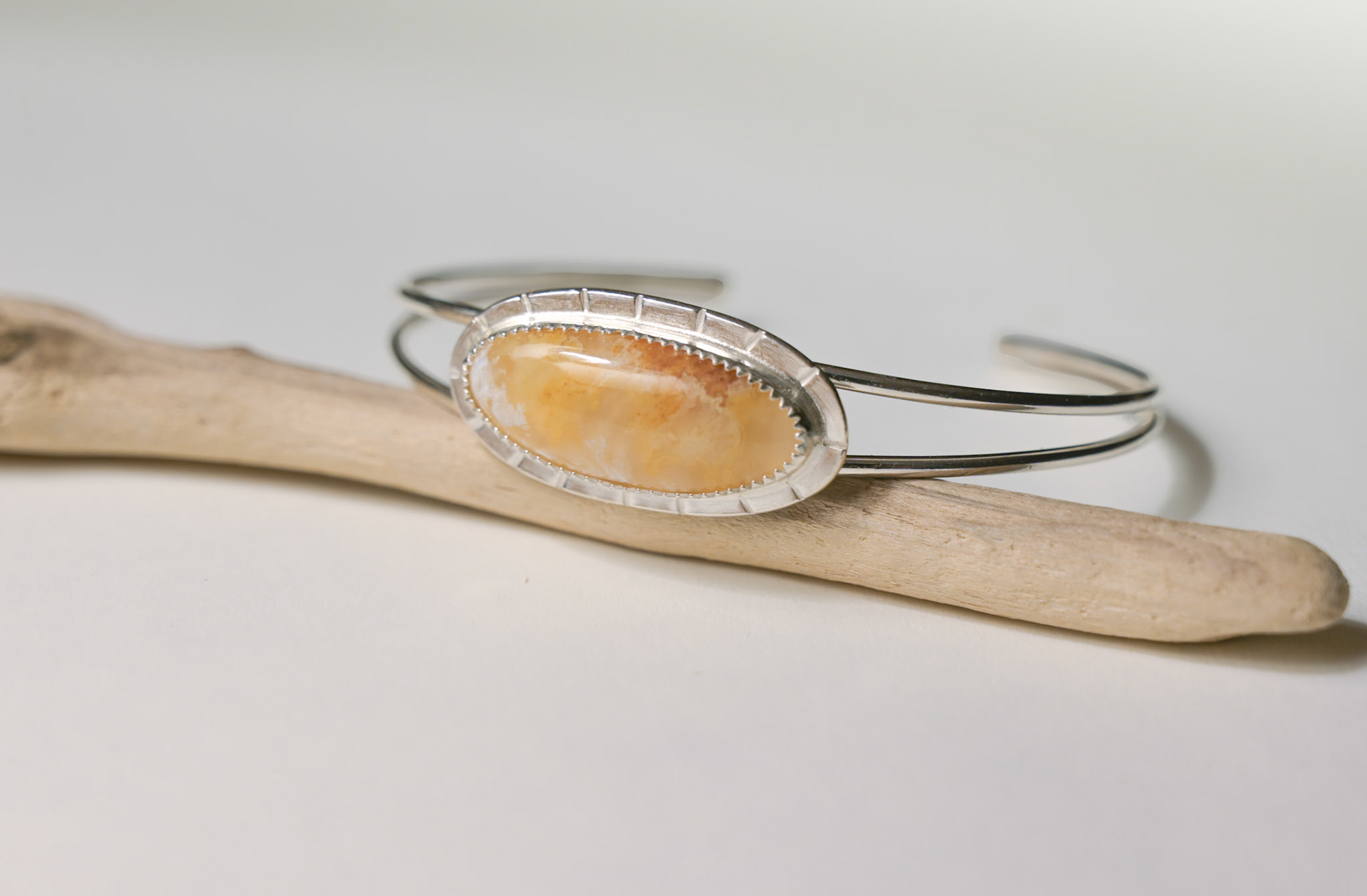 Cut and Polished Plume Agate + Sterling Silver