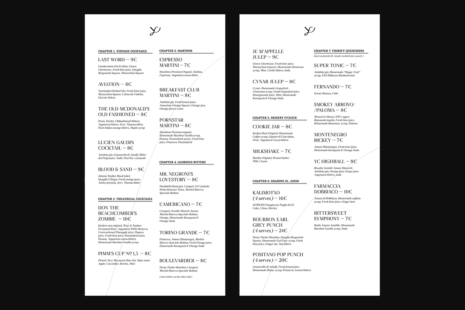 Menu design for Youngs' Club (2021)