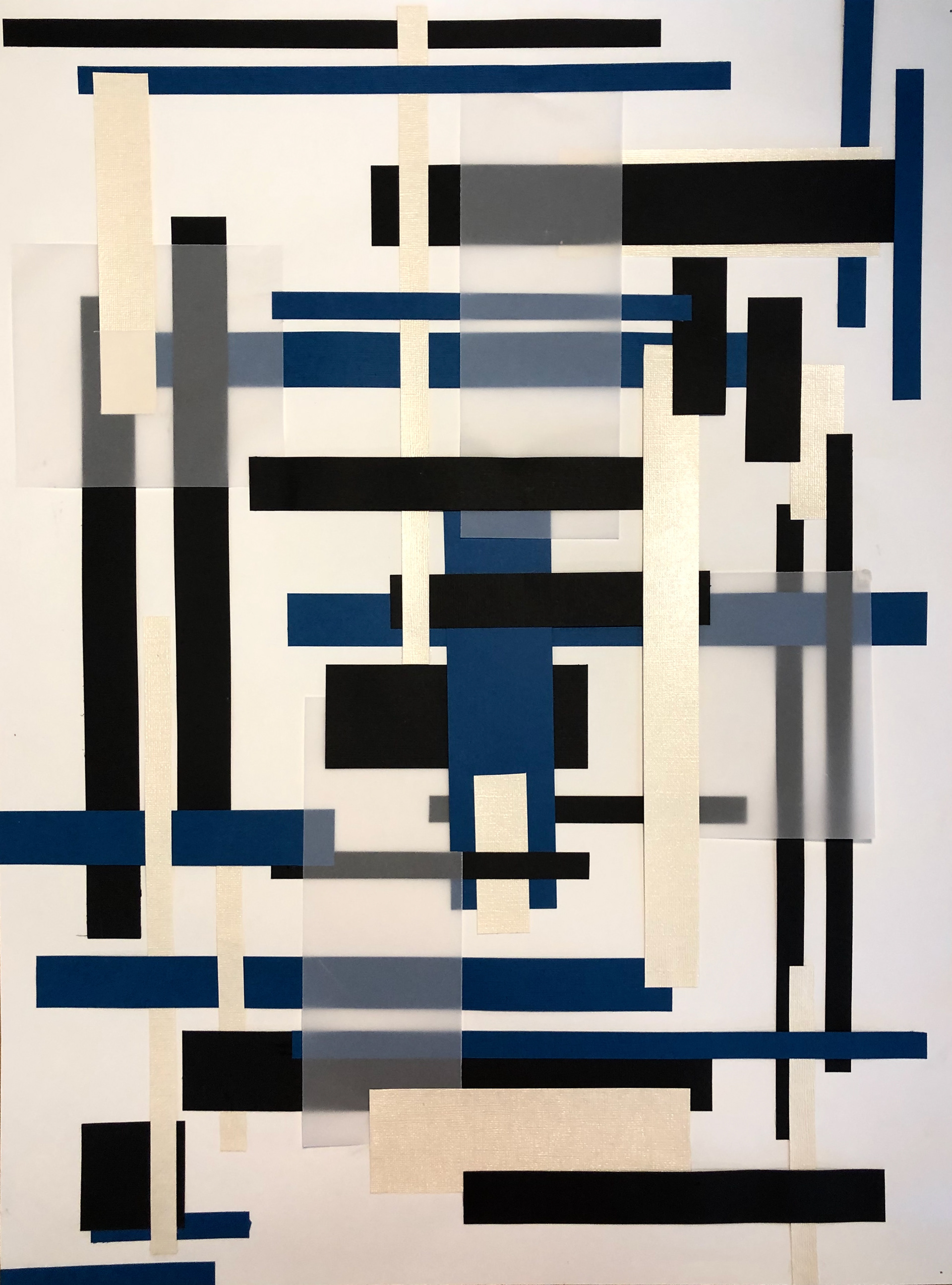 Abstract composition made of different papers and textures exploring proportion and composition of a board