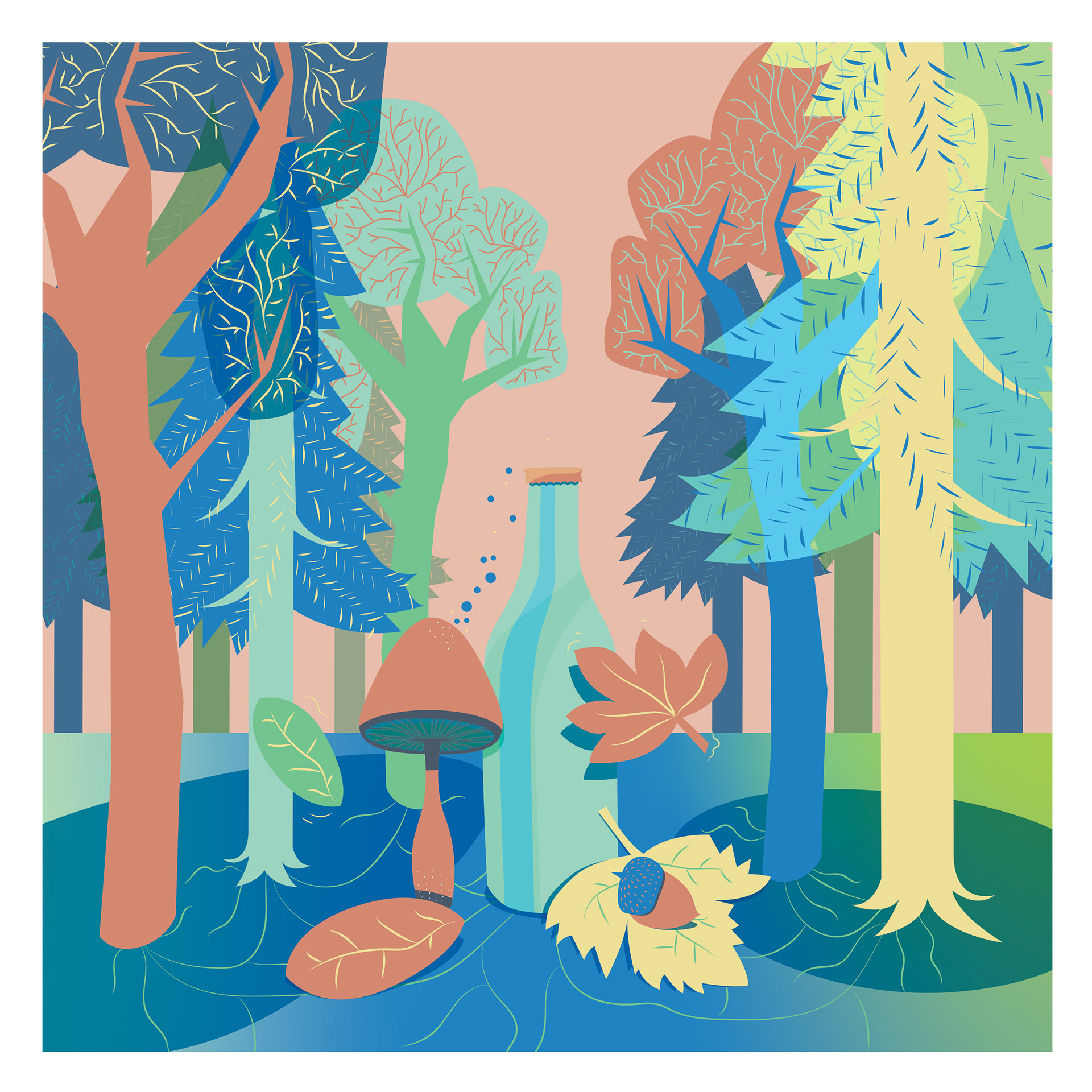 Carte carré avec bordure blanche aux couleurs douces et fraîches
