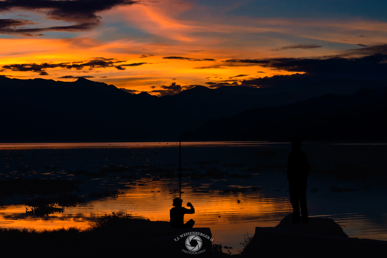 Fishing During Spectacular Sunset Phewa Tal Lake - Pokhara, Nepal