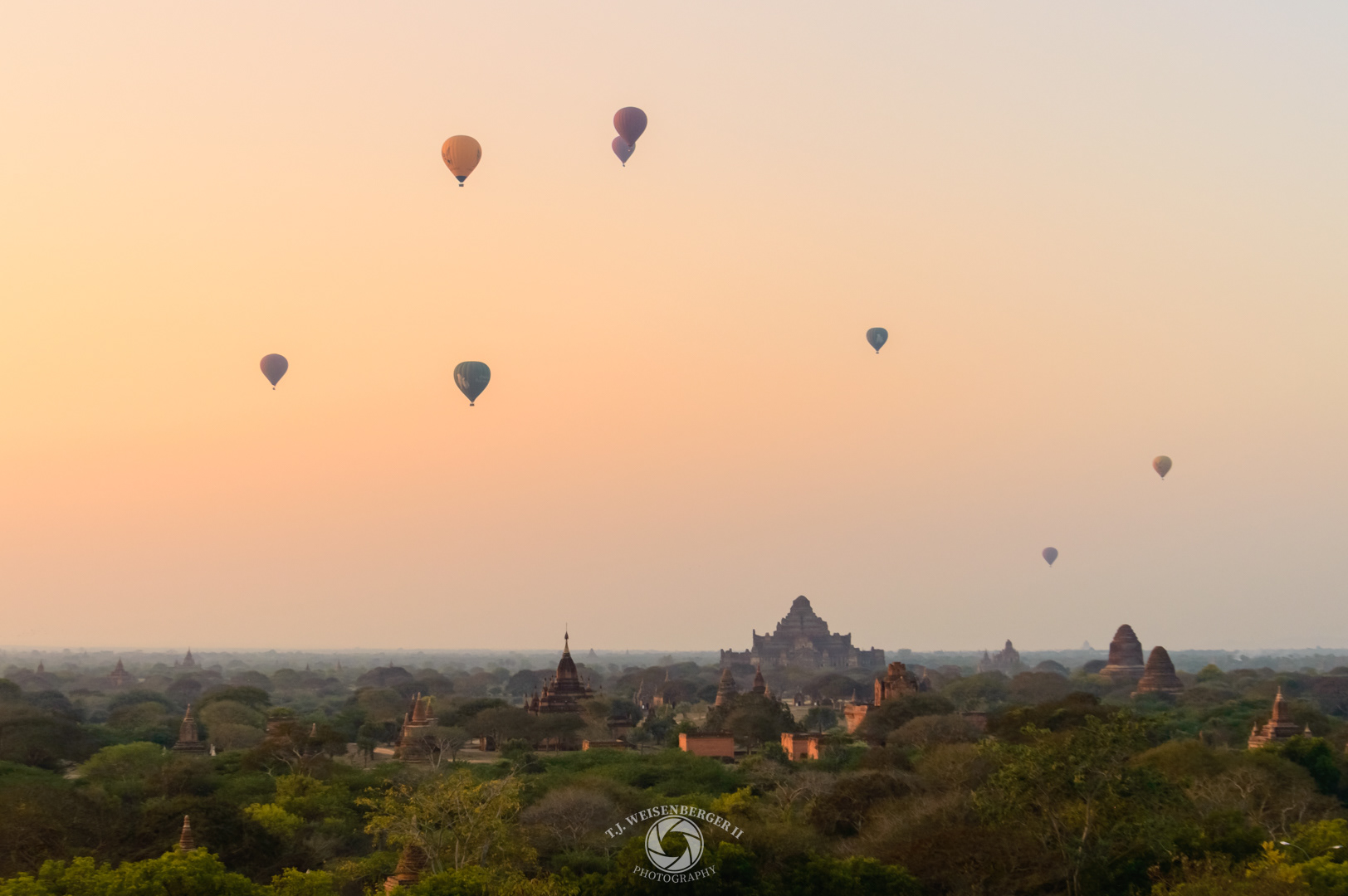 UNESCO Hot Air Baloons at Sunrise at Bagan Ancient City Temples - Bagan, Burma, Myanmar