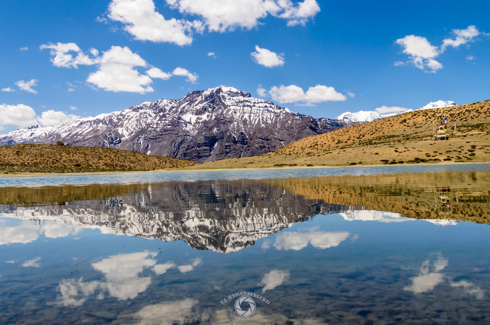 Mountain Reflection on Dhankar Lake - Dhankar Spiti Valley, Himachal Pradesh, India