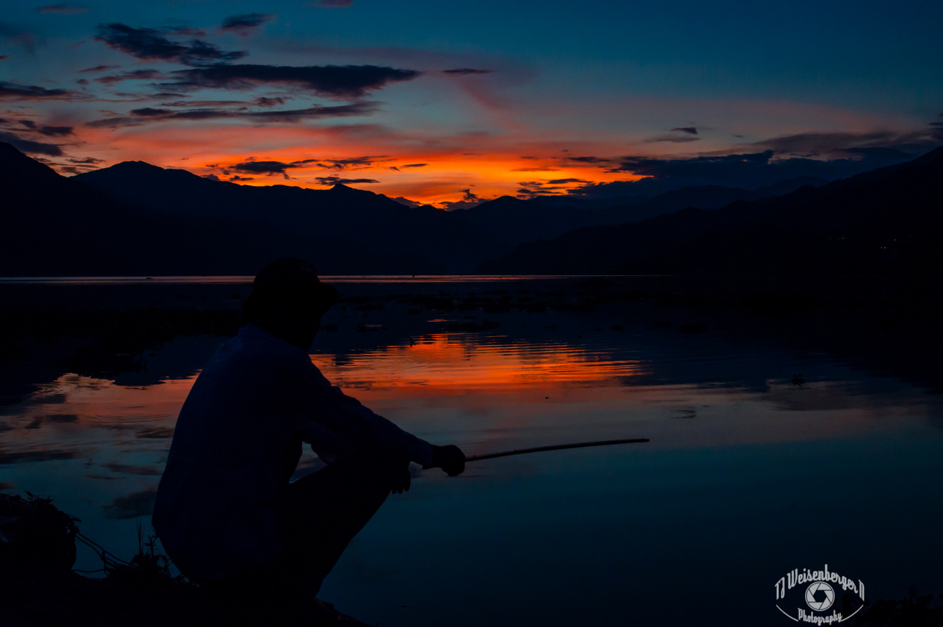 Fishing During Spectacular Sunset Phewa Tal Lake - Pokhara, Nepal