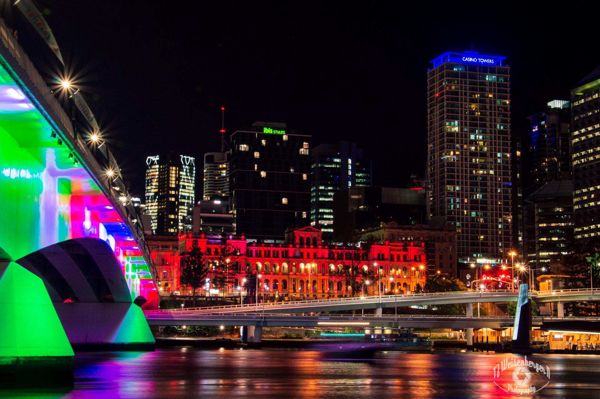 Night Lights, North Quay Brisbane River - Brisbane, Queensland Australia
