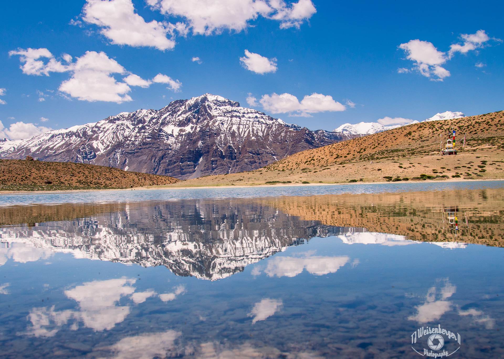 Mountain Reflection on Dhankar Lake - Dhankar,  Spiti Valley, Himachal Pradesh, India