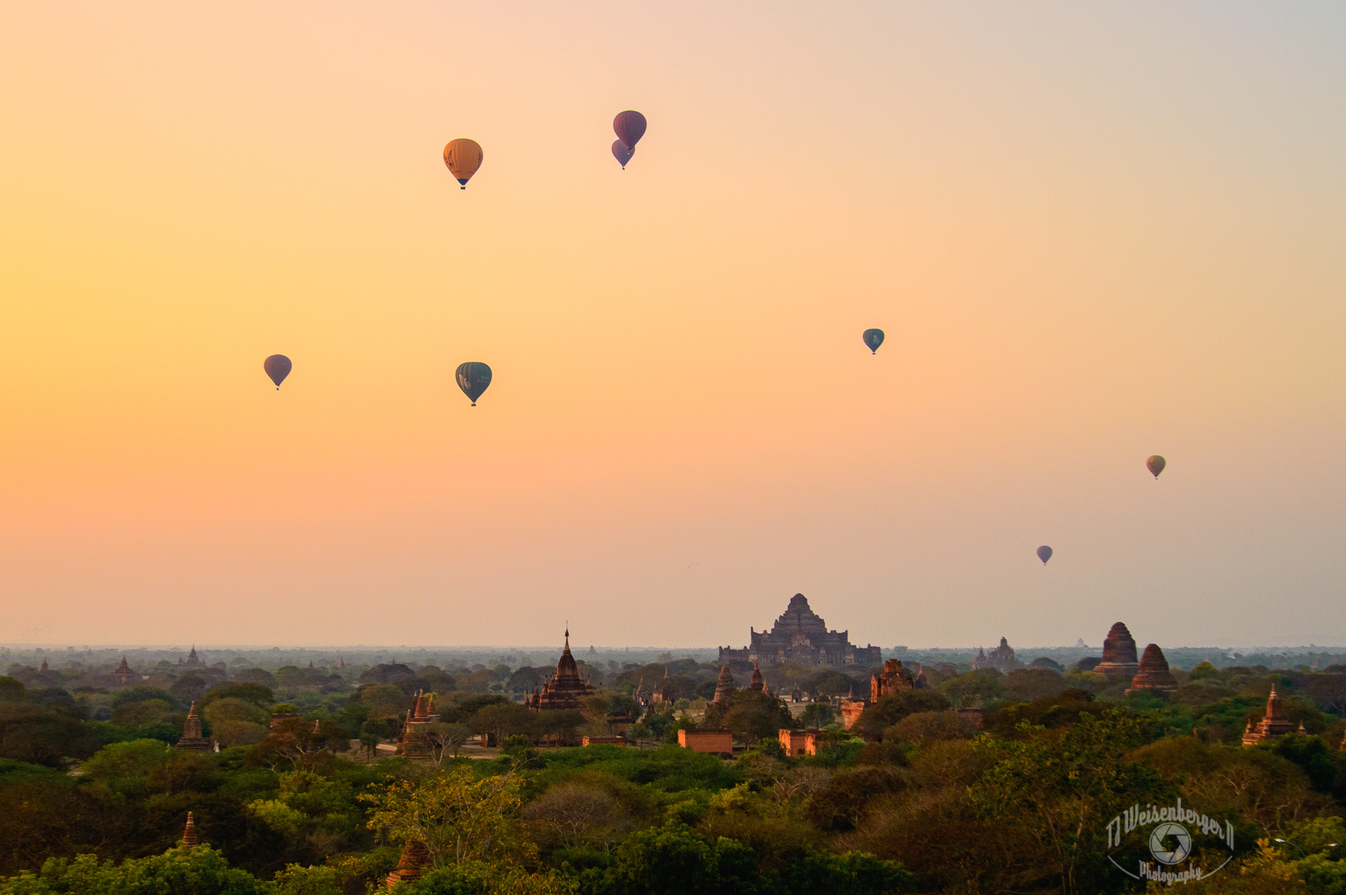 UNESCO Hot Air Baloons at Sunrise at Bagan Ancient City Temples - Bagan, Burma, Myanmar