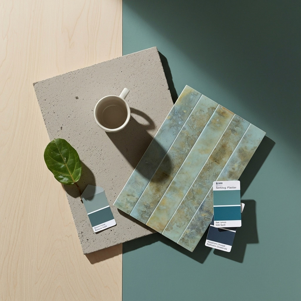 Several variegated finger tiles displayed to showcase their unique, oxidized-style color and texture