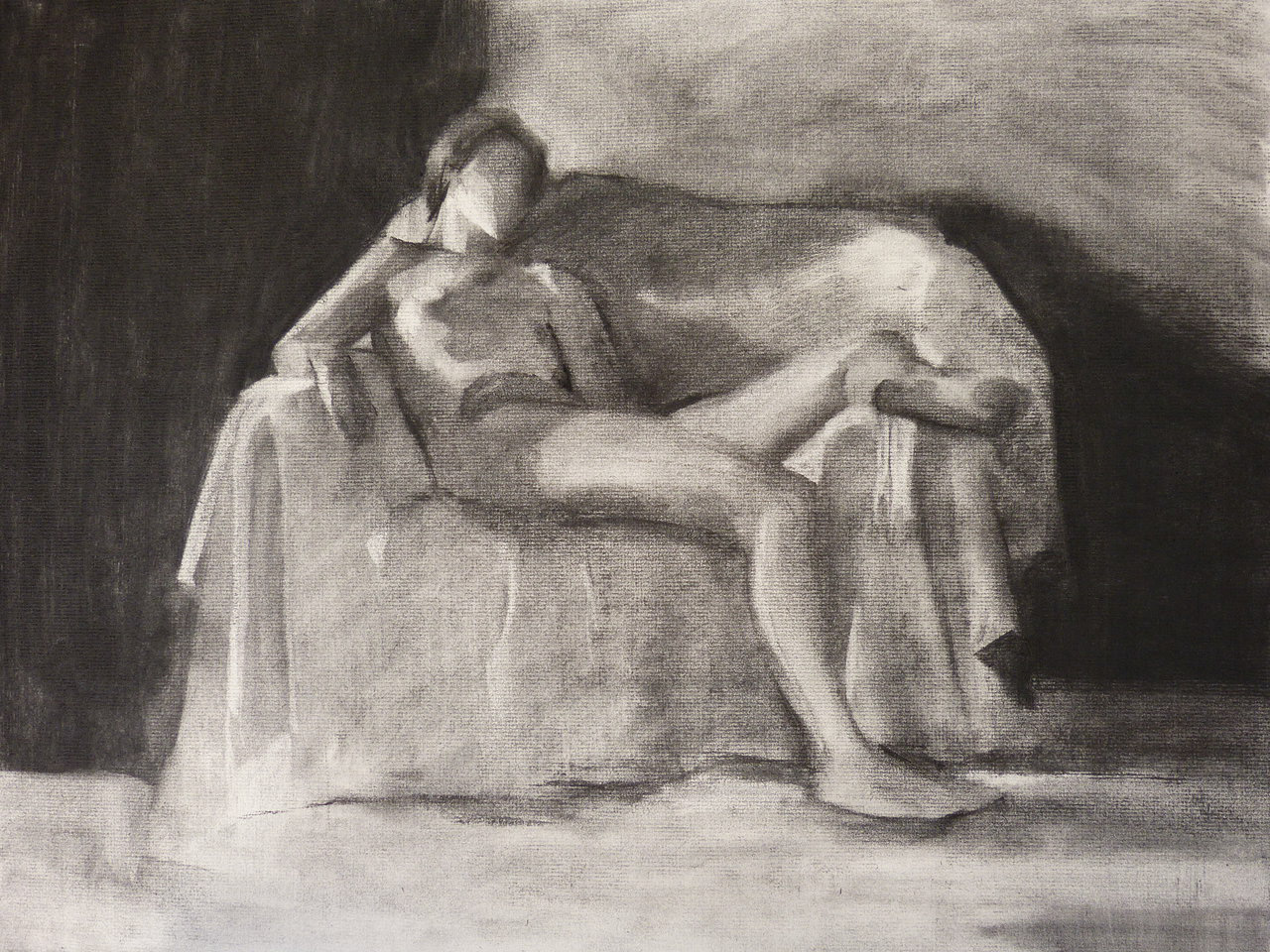 Resting on sofa. Charcoal. 2012