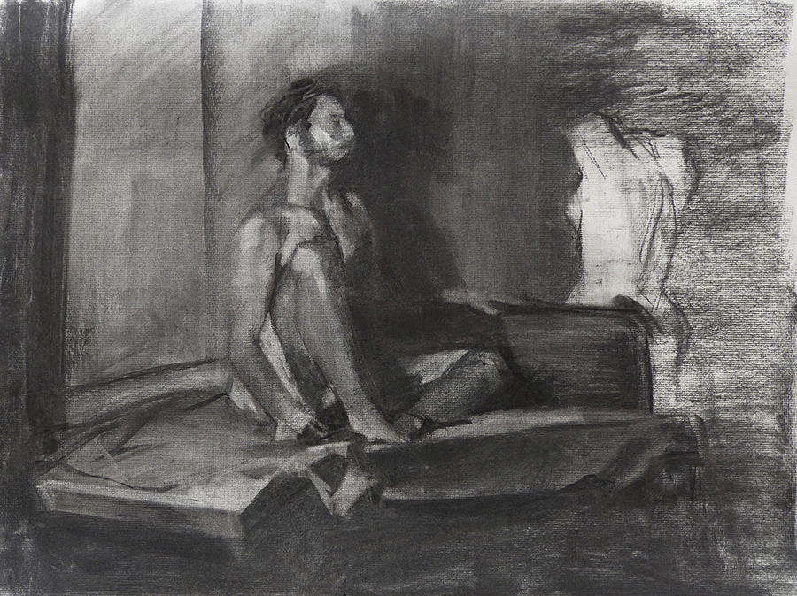 Men model with cast. Charcoal. 2014