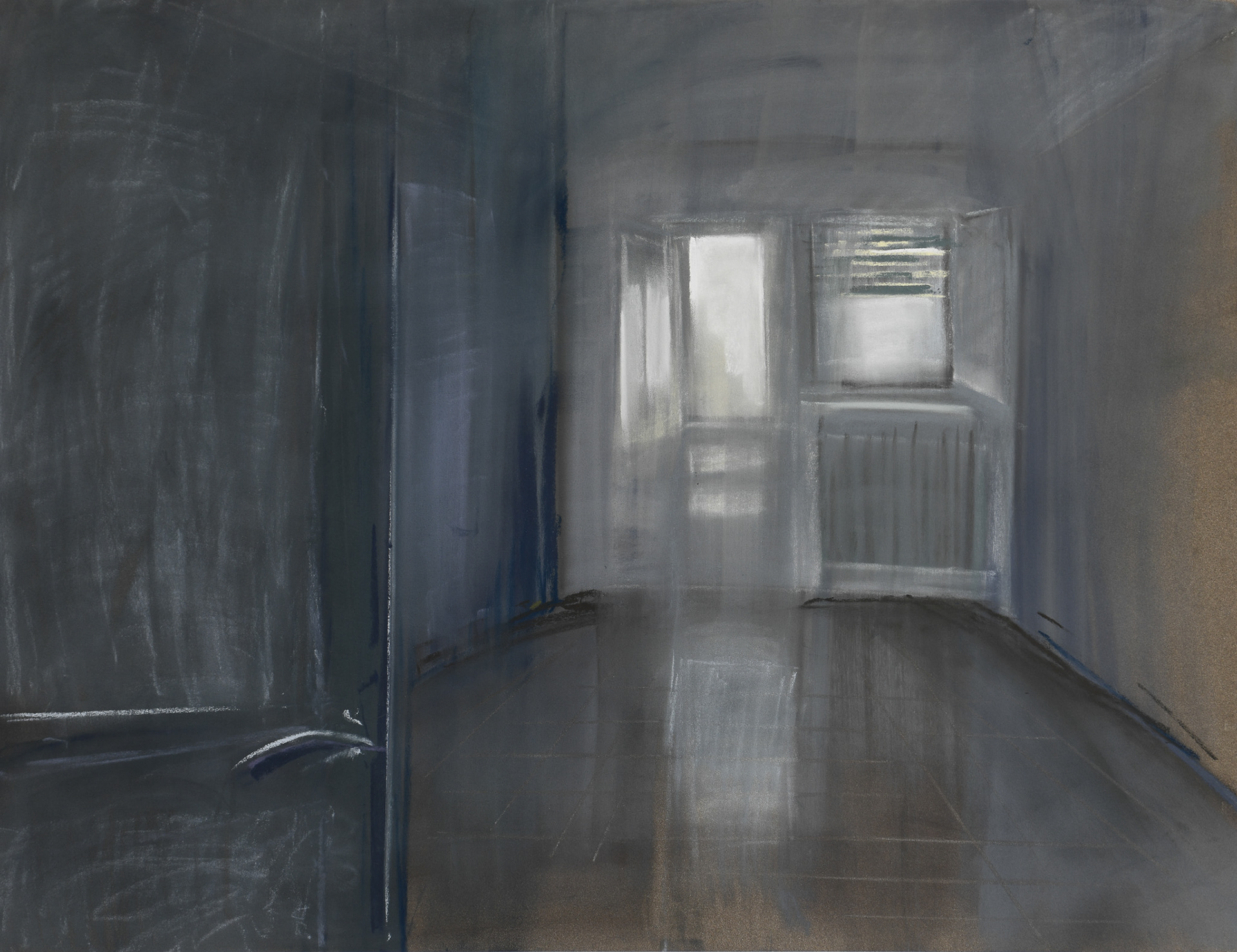from the series “Hallway” 2023. Dry pastel on paper, 50x65 cm. 