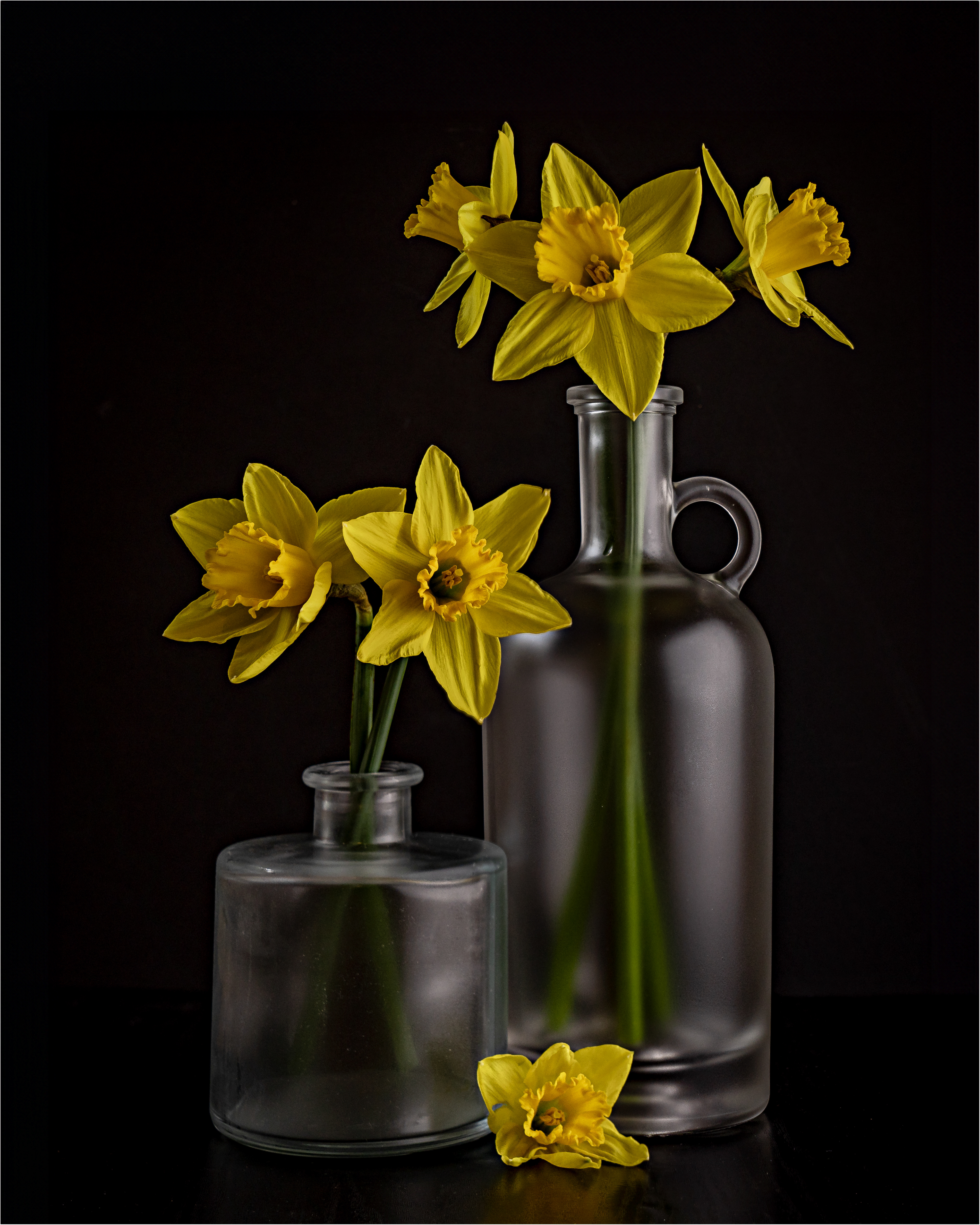 Daffodils in glass bottles