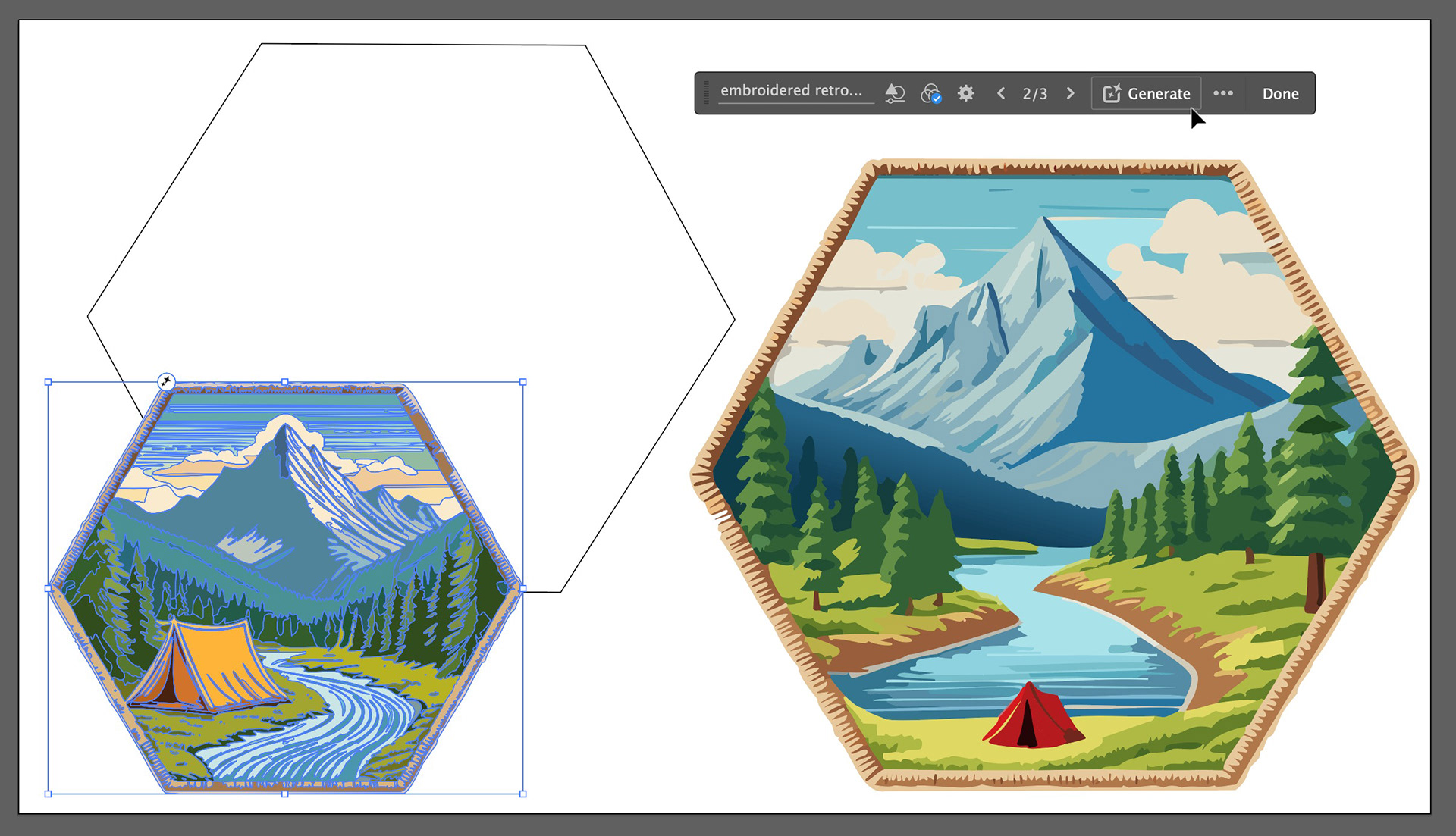 Illutration showing the steps to creating a new vector object from a simple vector shape like a hexagon