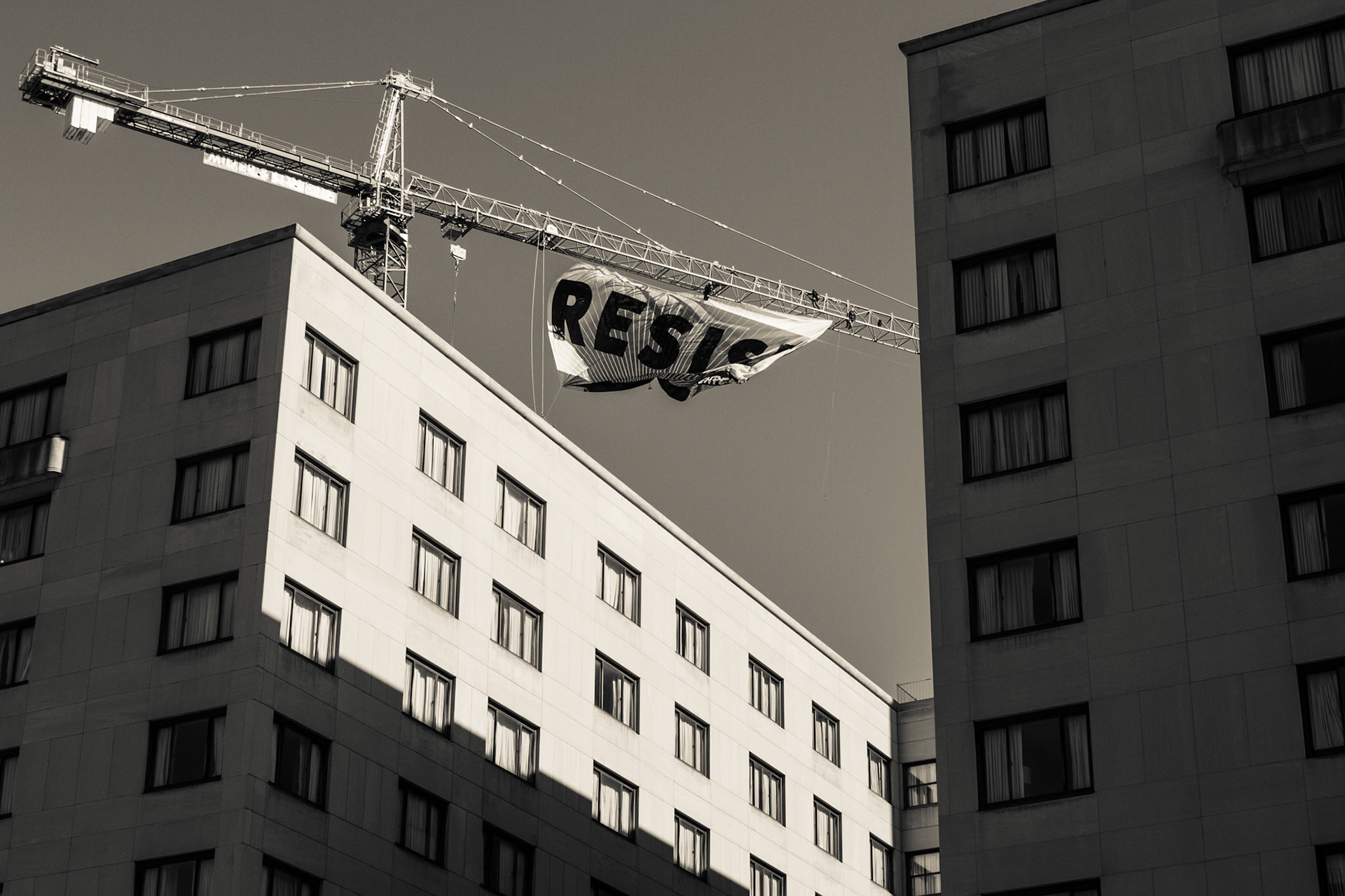 Greenpeace executes a banner drop that can be seen over the White House shortly after the inauguration of Donald Trump