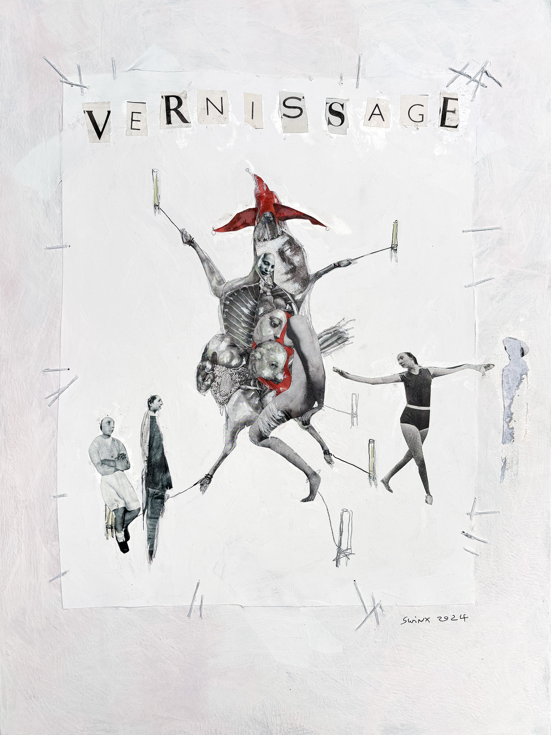 Vernissage, 30 x 40 cm, Collage, Acryl auf Leinwand, 650,–