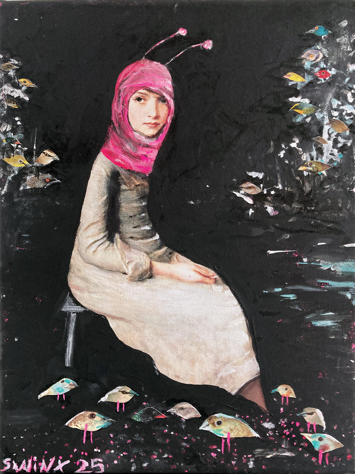 cinderella, 30 x 40cm, Übermalung, Collage auf bedruckter Leinwand