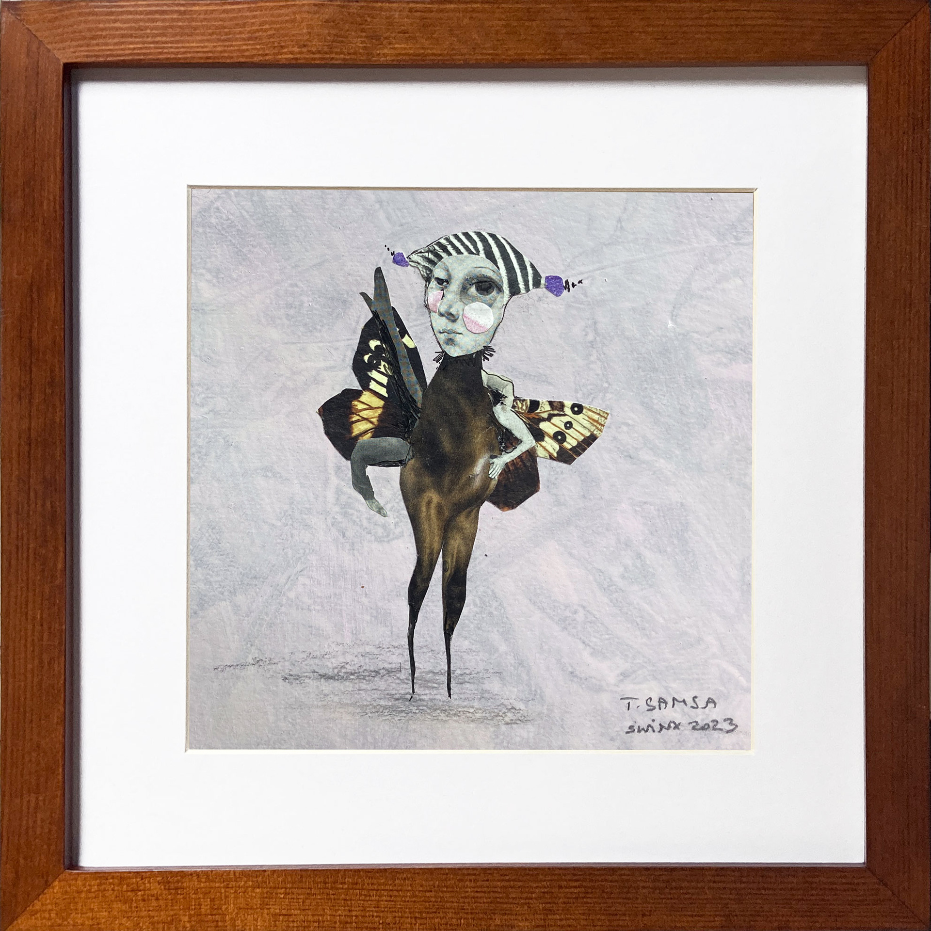 T. Samsa, Collage mit Rahmen 28 x 28 cm, 250,–