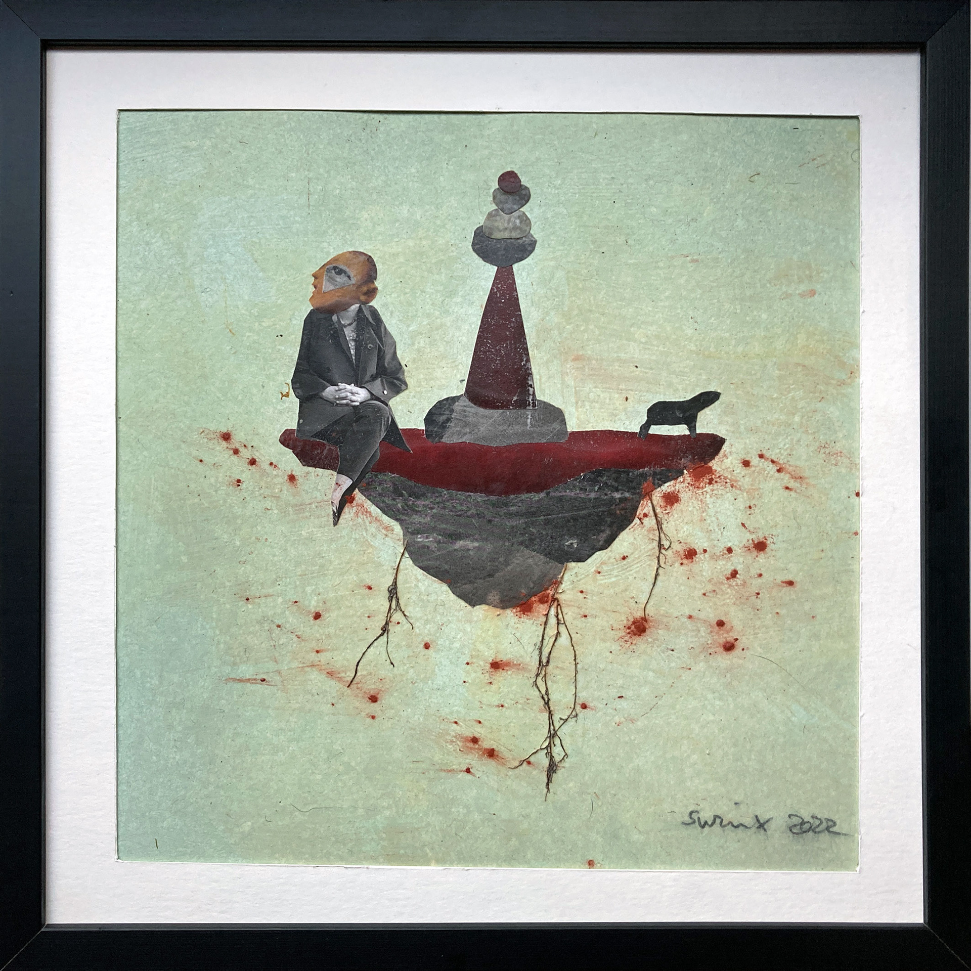 Balance01 (Hund), 30 x 30, Collage, Acrylfarbe, Pigmente Brennesselwurzel auf Pappe