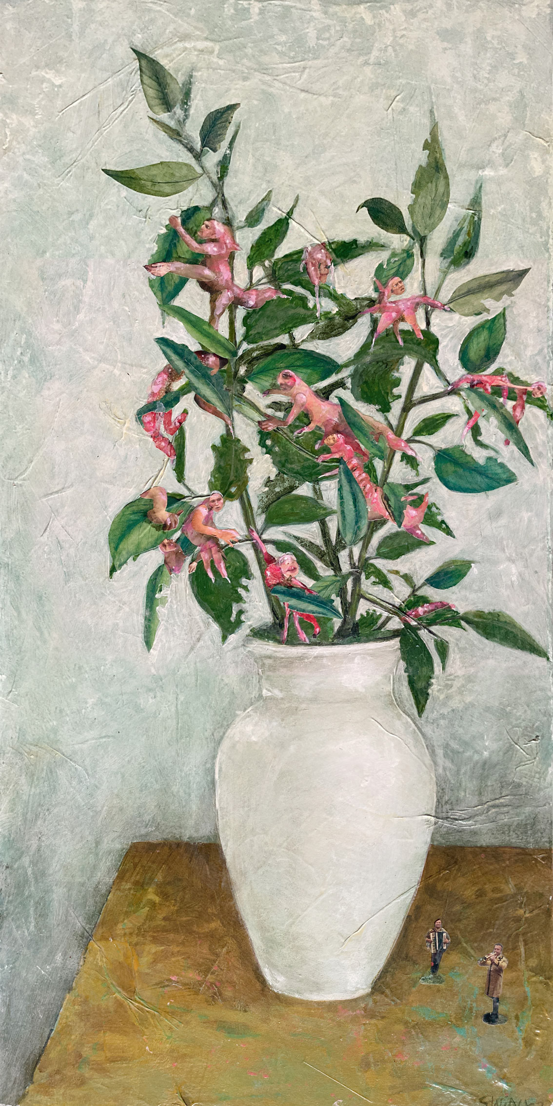 Homunculi, 40 x 80cm, Collage und Malerei auf bezogener Leinwand, 2200,–