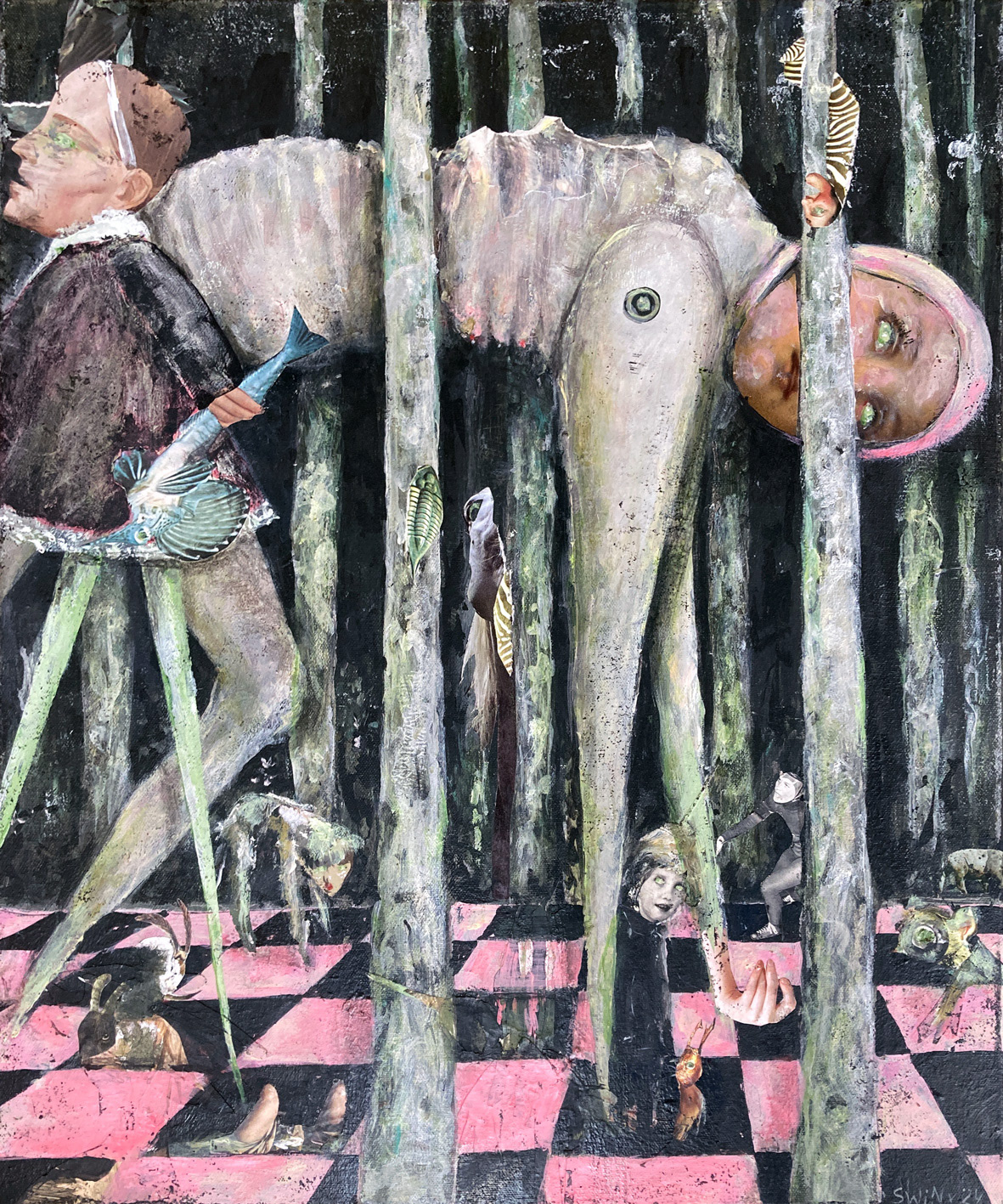 Luzid, 50 x 60 cm, Acrylfarbe, Collage auf Leinwand, 1900,–