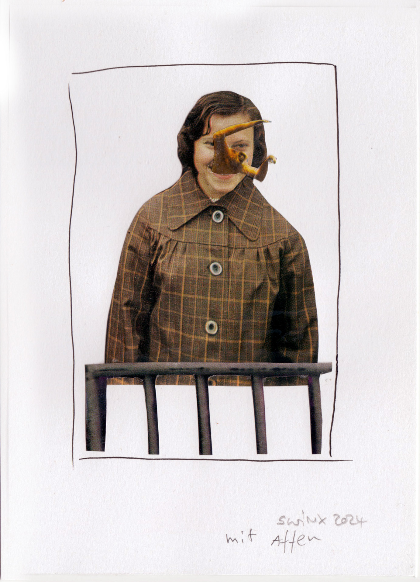 mit Affen, 13 x 18 cm, Collage auf Papier, 60,–