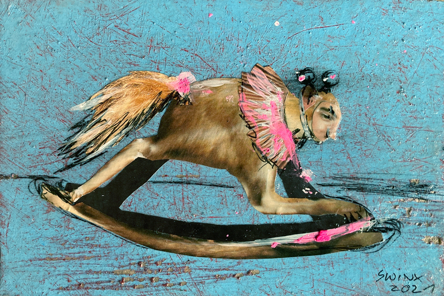 Spielzeug02, 15 x 10cm, Acrylfarbe, Collage auf Pappe