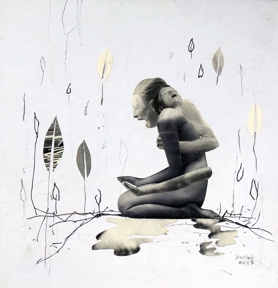 mother, 16 x16, Collage, Fineliner auf Pappe