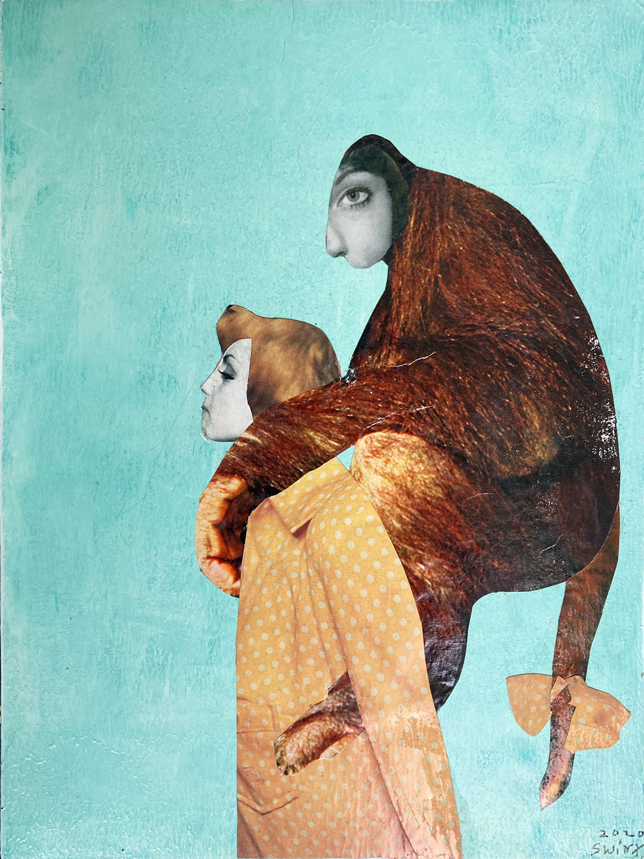 Spaziergang mit Ego III, 18 x 24,  Collage auf Holz