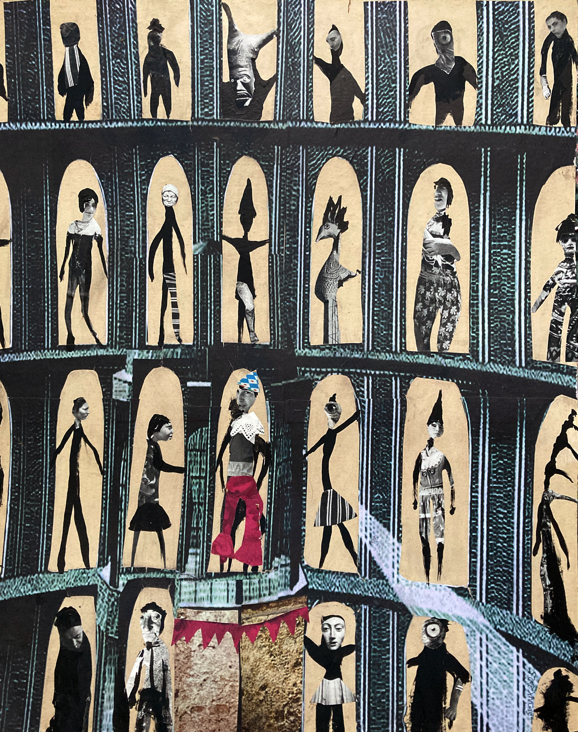 panopticon, 39,5 x 50, Collage auf Pappe, mit Rahmen, 1200,–