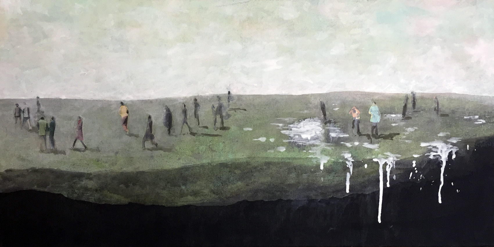 die Erde ist eine Scheibe., 80 x 40, Acryl, Papier auf Leinwand   