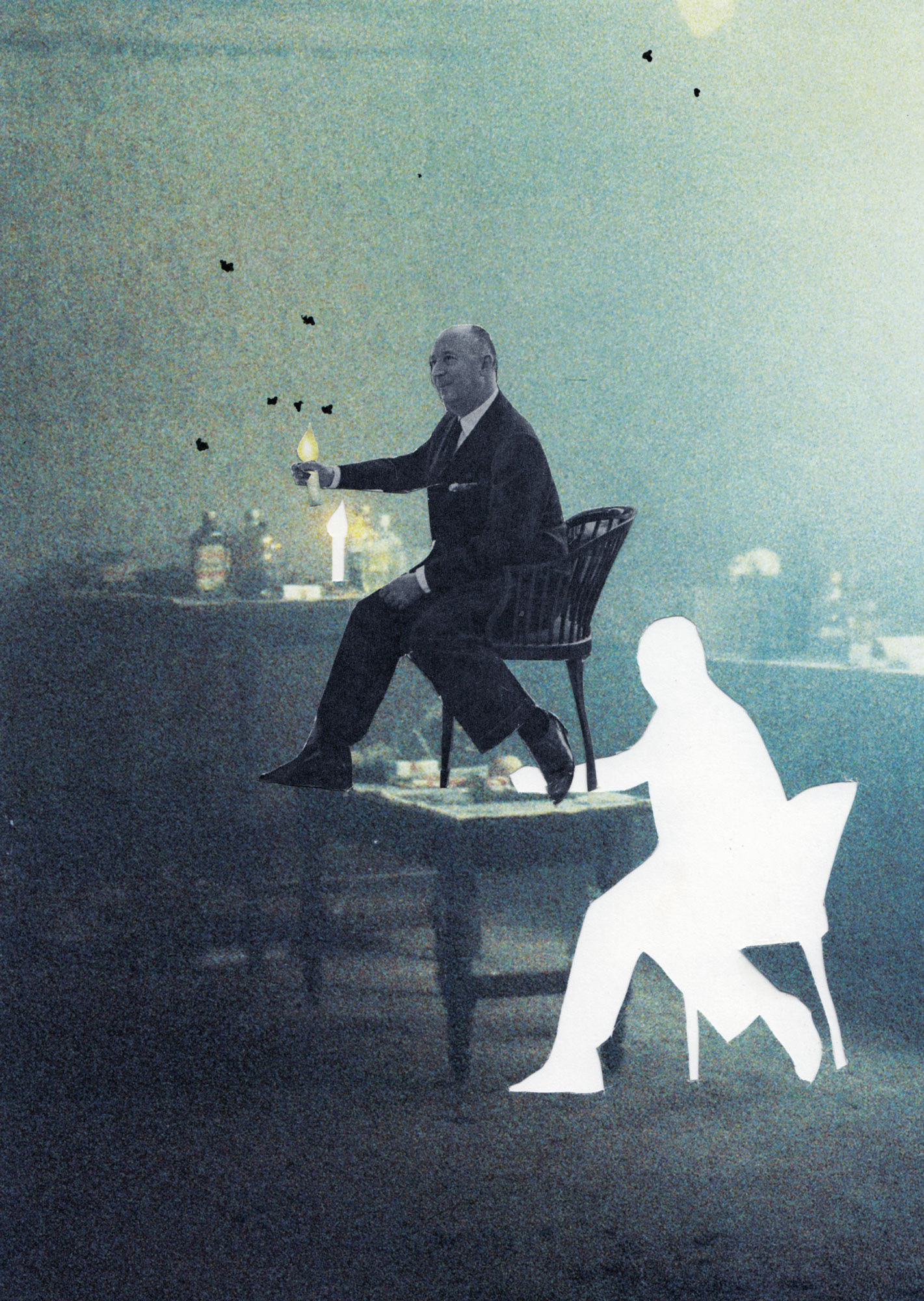 Wesselow spielt mit Motten, 15 x 21, Collage, Papier, 120,–