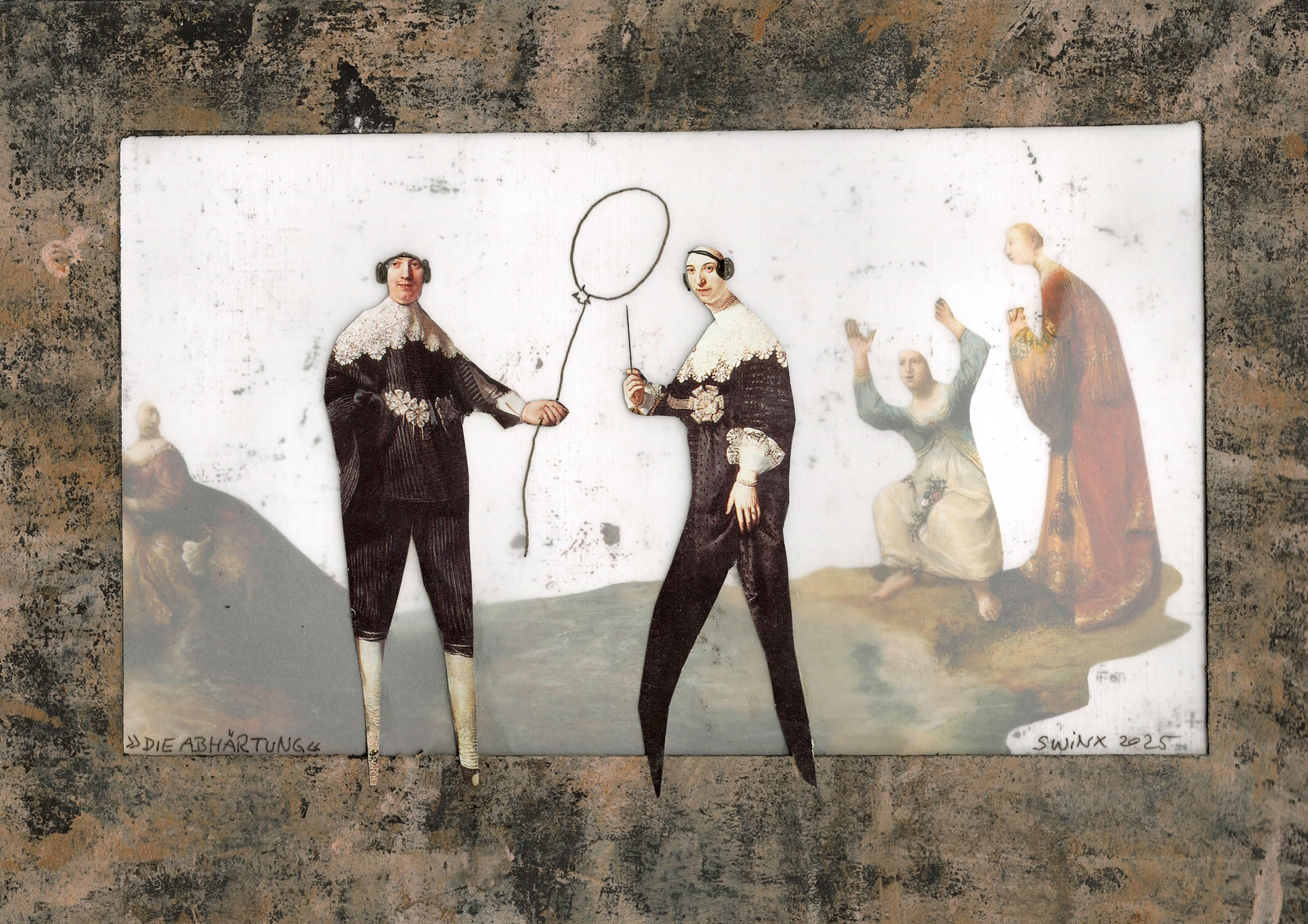 Die Abhärtung., Collage, Fineliner, Transparentpapier auf Museumskarton, gerahmt, 29,7 x 21