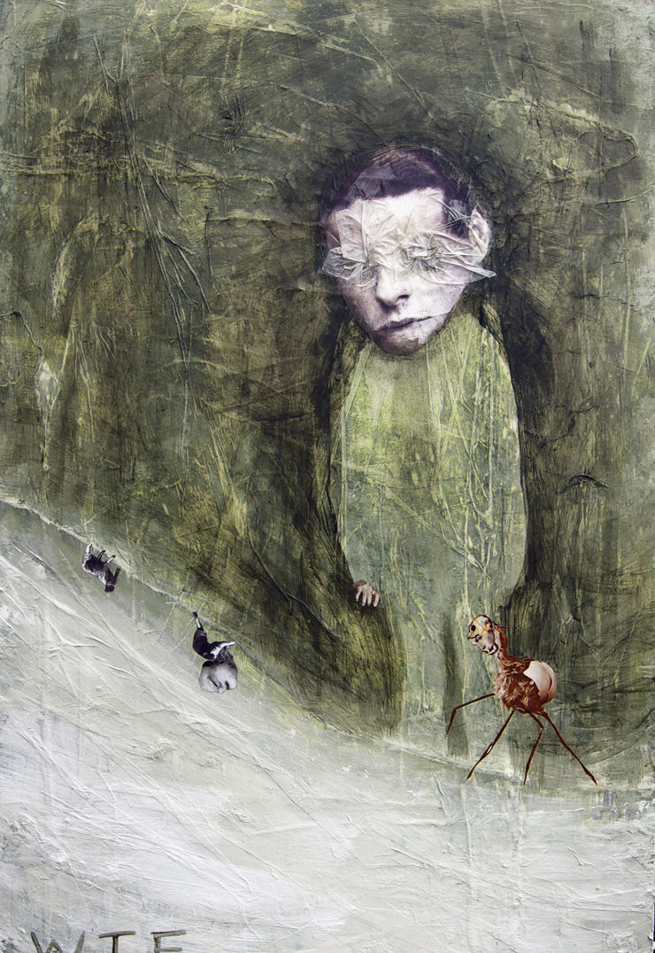 wtf, 70 x 100, Acrylfarbe, Collage auf bezogener Leinwand