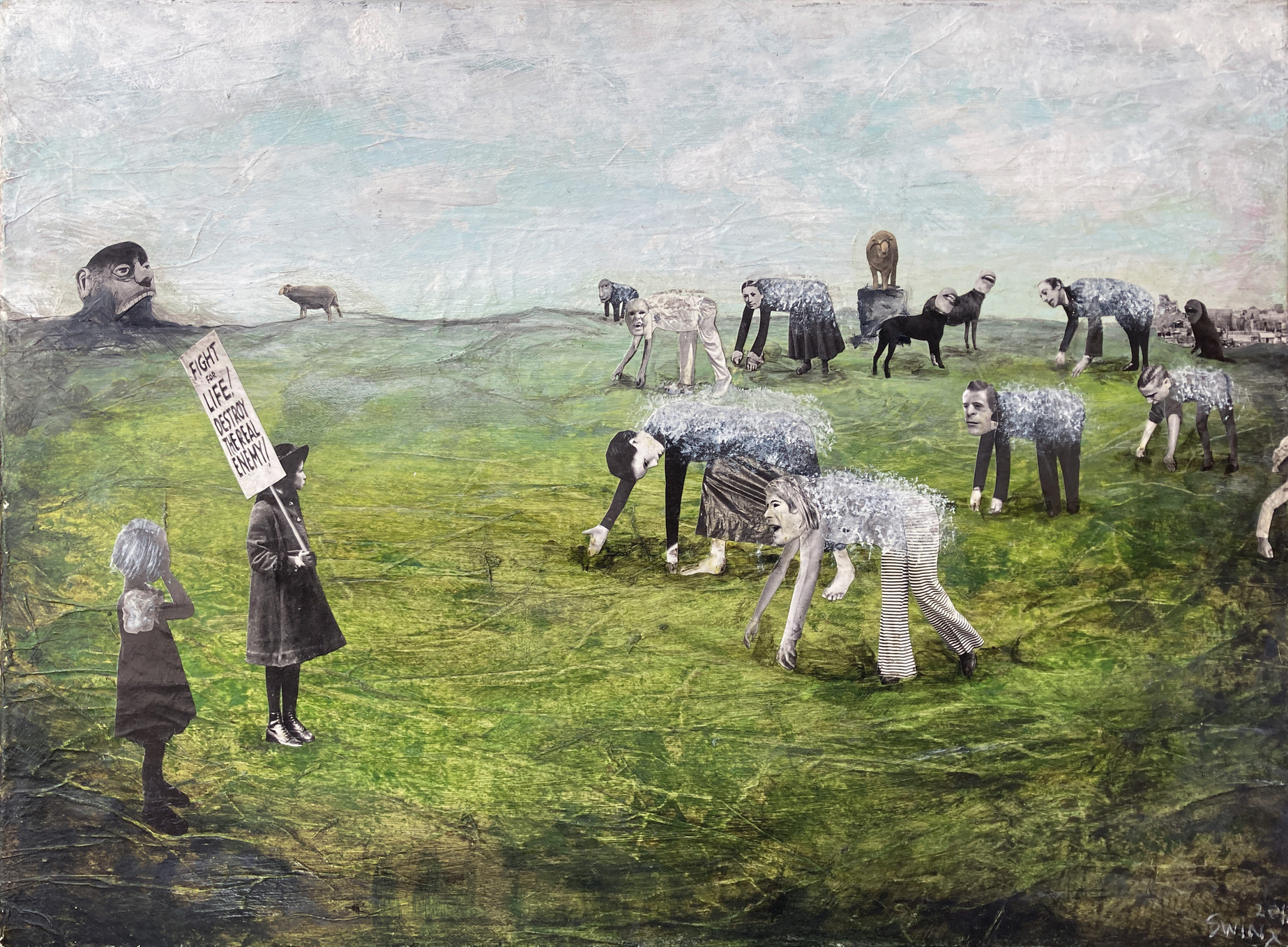 sheeps, 68 x 50, Acrylfarbe, Collage auf bezogener Leinwand, 1200,–