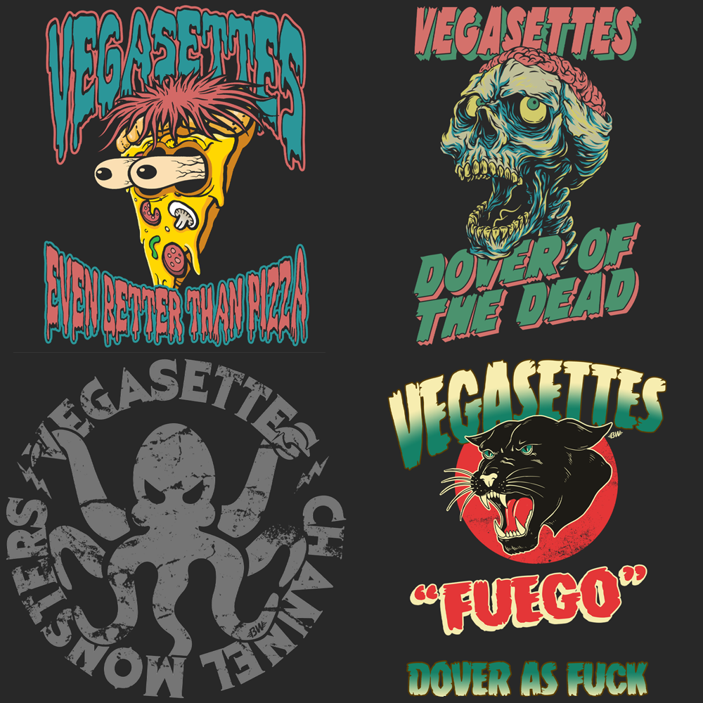 Designing for rising Dover based rock band, The Vegasettes, has been a blast. Although wanting the artwork to reflect their musical style and their sense of humour, the brief was a wonderfully expansive "just make us look cool"
