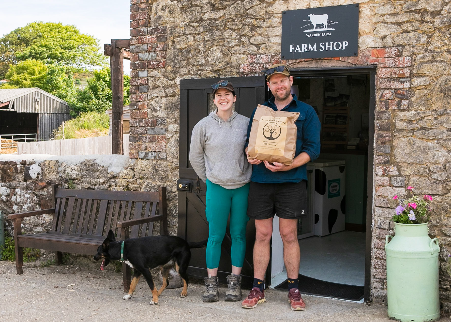 Becca and James Osman, stock Withywood charcoal in the Warren Farm hop in Totland