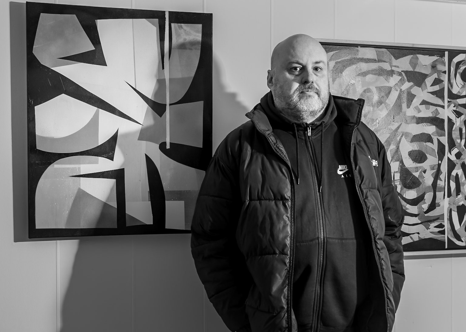 SteveMills, artist at one of the pop up art galleries in the empty shops