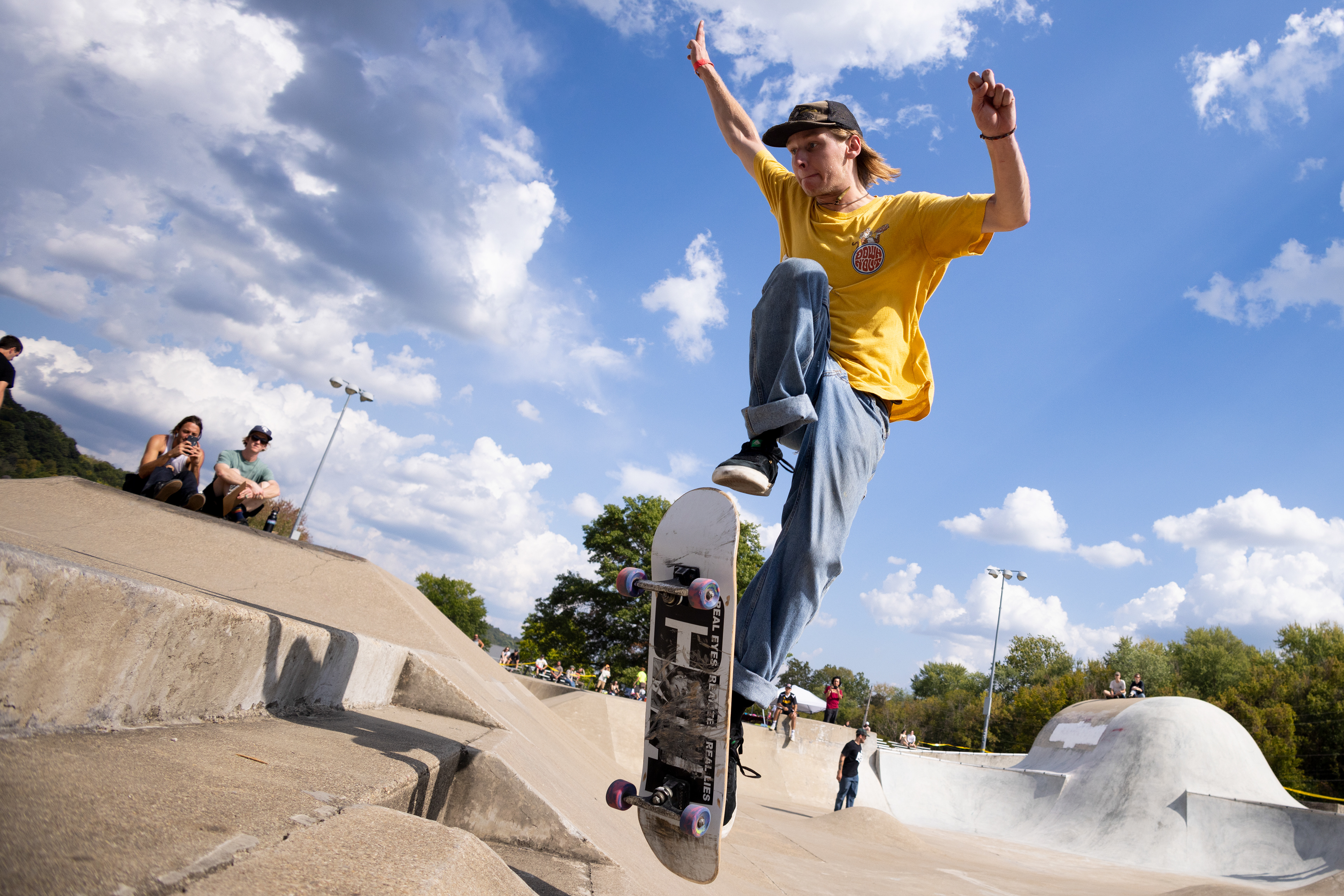 Nic Perry does a trick during Skate Jam’s Euro-Gap best trick competition at Athens Skate Park in Athens, Sept. 21, 2024.
