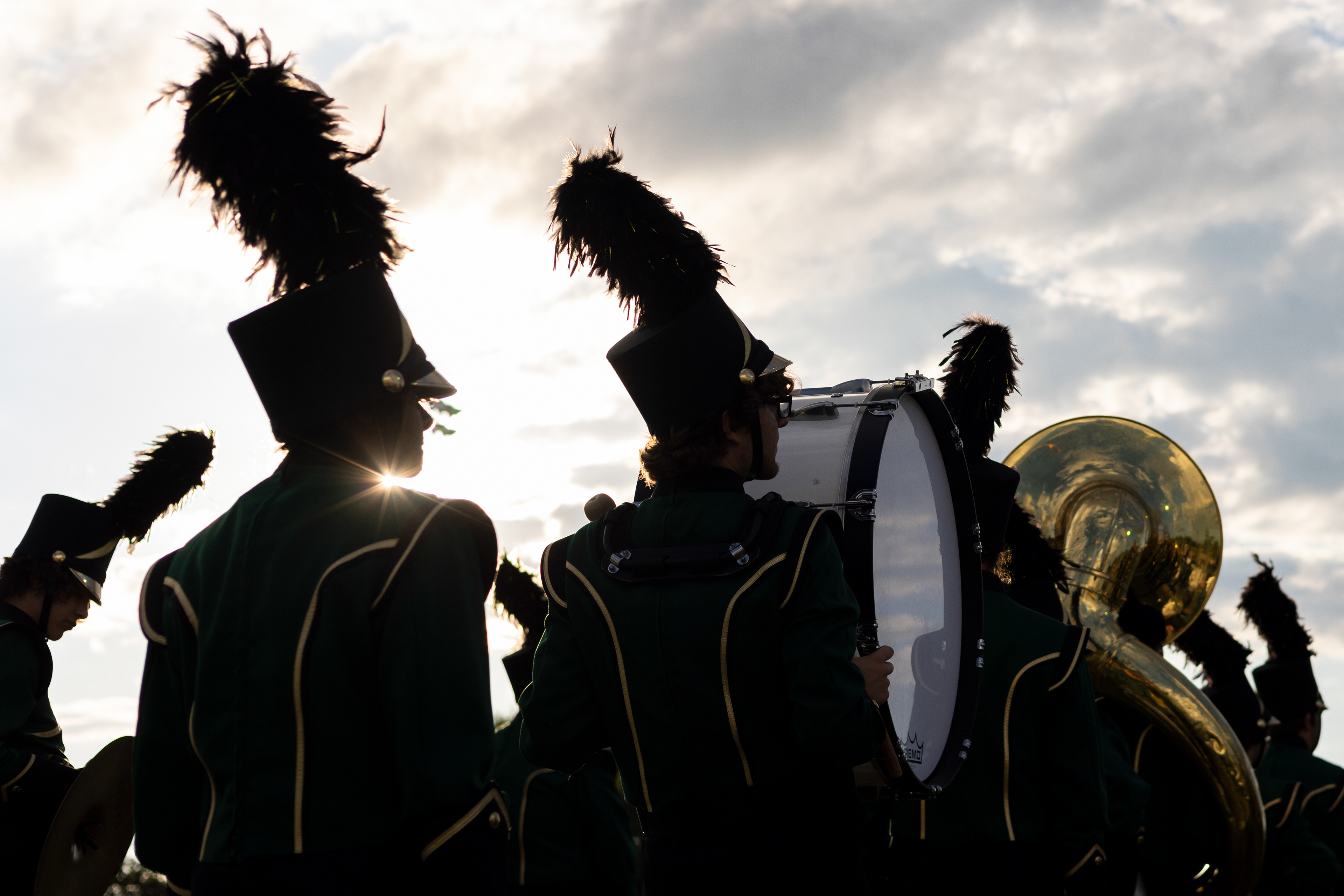 Athen High School's marching band lines up before the national anthem at the football game against Alexander at Joe Burrow Stadium in The Plains, Ohio, Sept. 8, 2023.