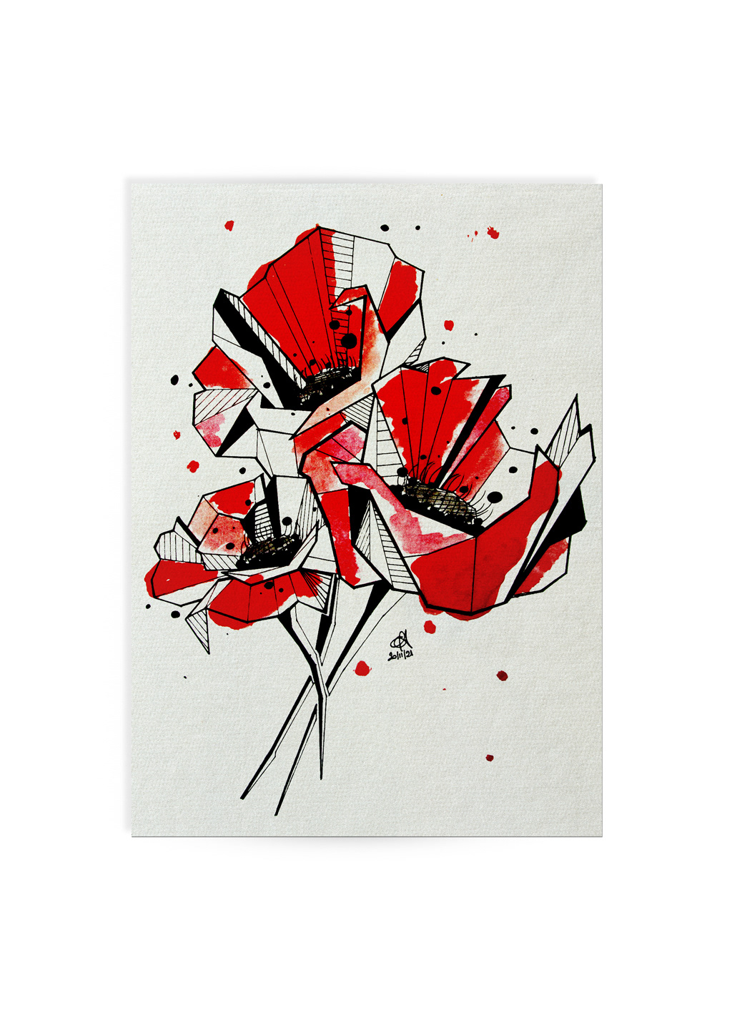COQUELICOTS METALLIQUES - Aquarelle & Posca