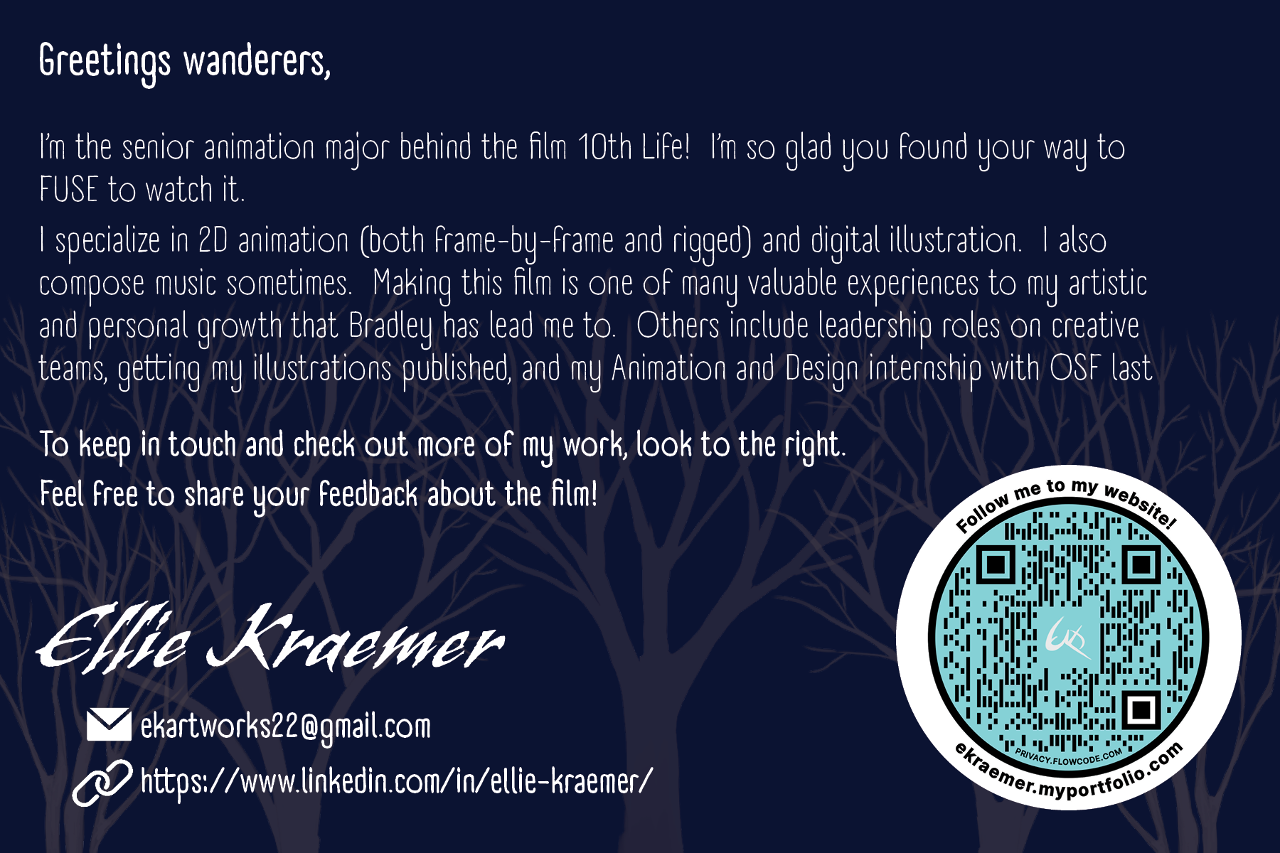 10th Life postcard handout from FUSE, back side.