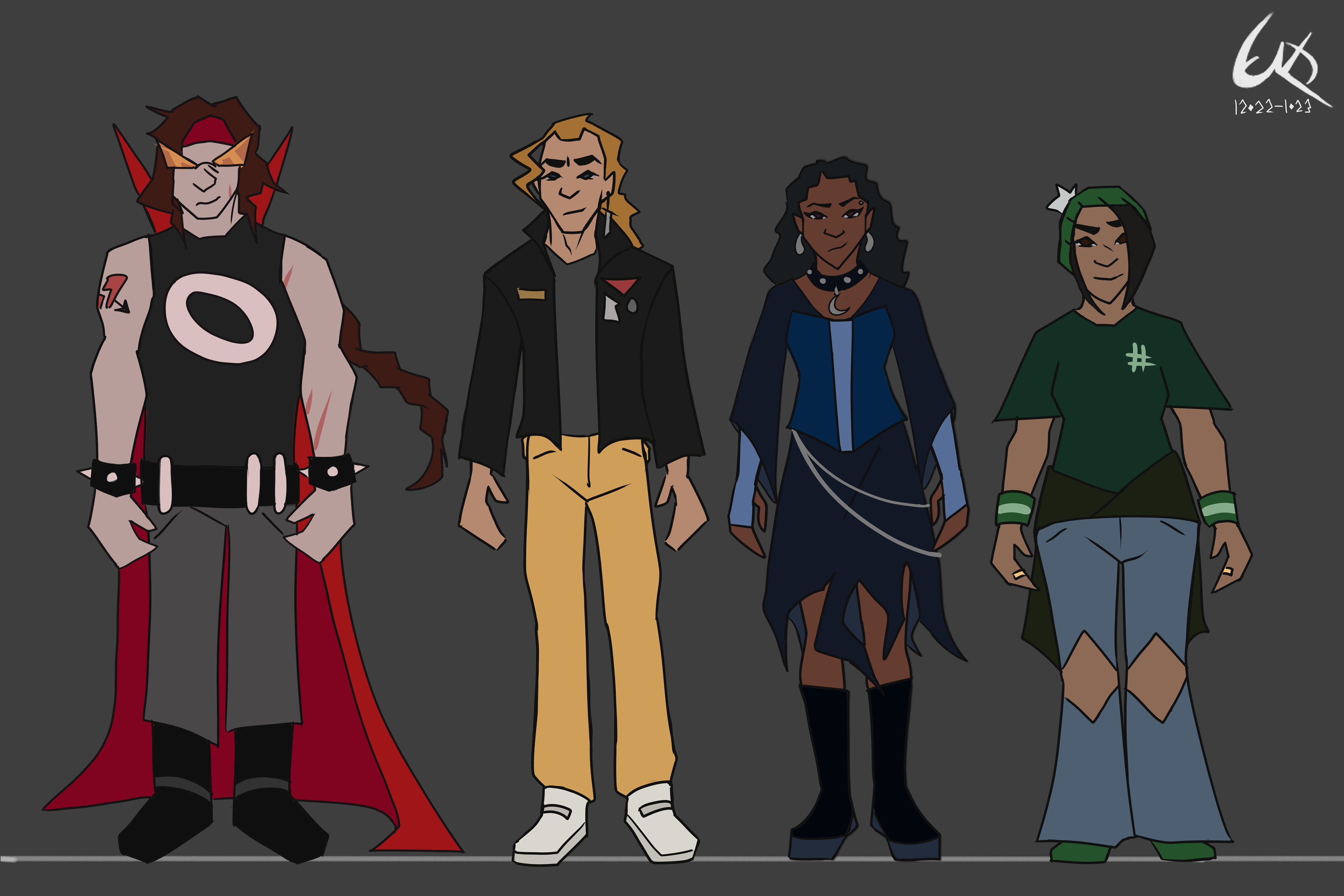 Lineup of my character designs for the game Fortissimetal, displayed at FUSE 2023.